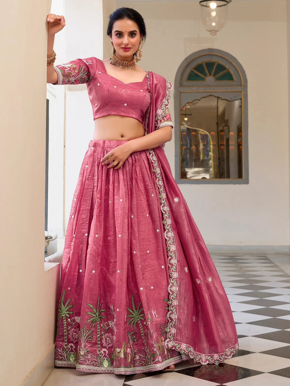 Pink Sequins Festival Wear Lehenga Choli With Dupatta