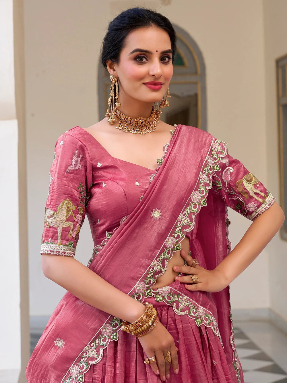 Pink Sequins Festival Wear Lehenga Choli With Dupatta