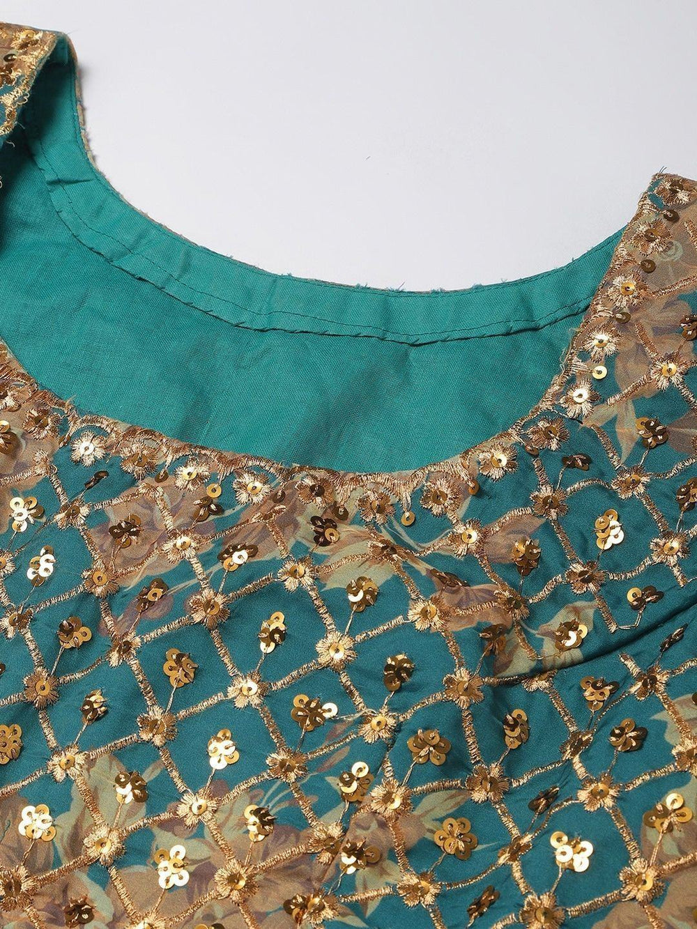 Teal & Peach Embellished Sequinned Wedding Wear Lehenga Choli