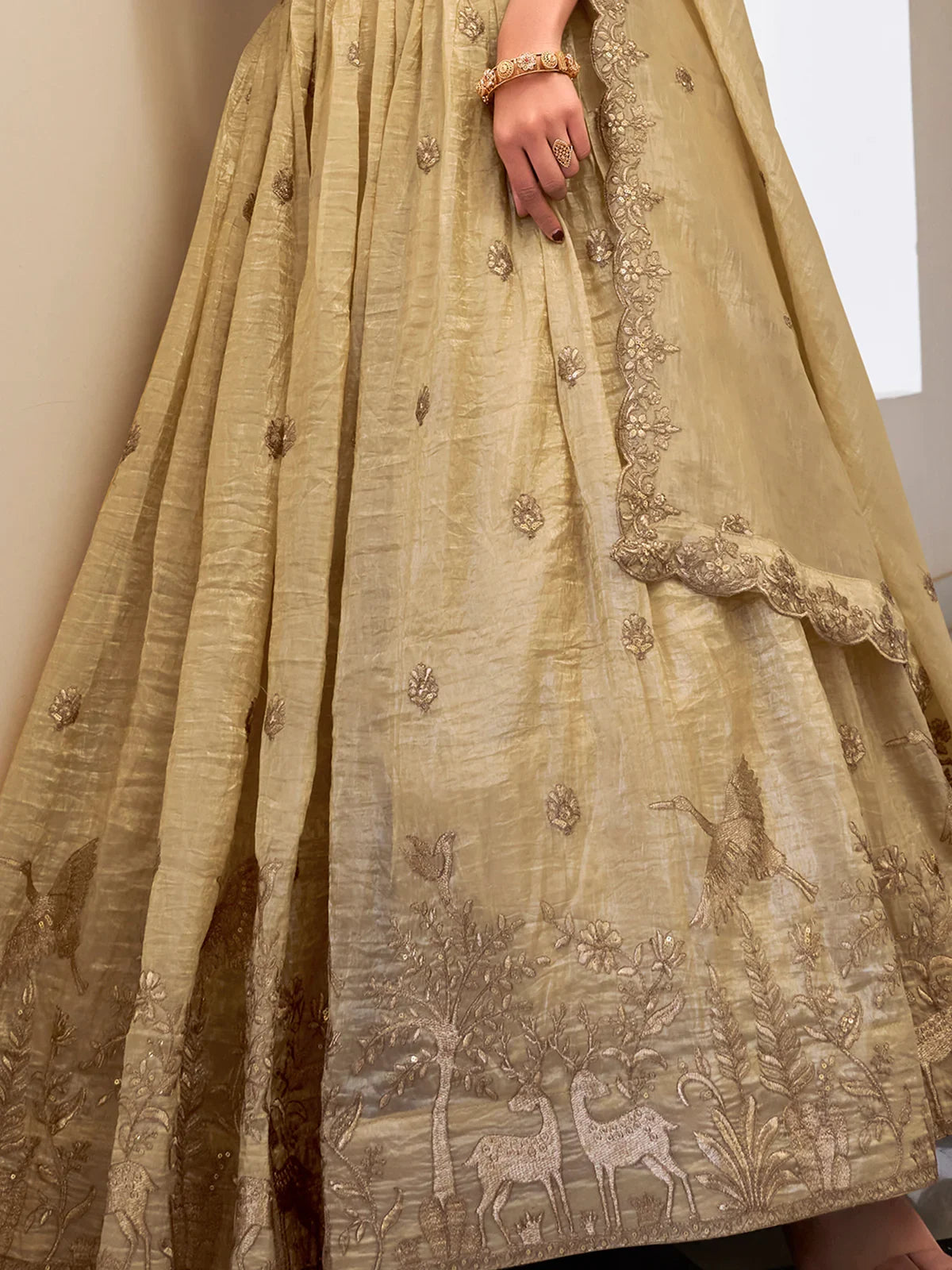 Cream Thread Embroidered Wedding Lehenga Choli With Dupatta