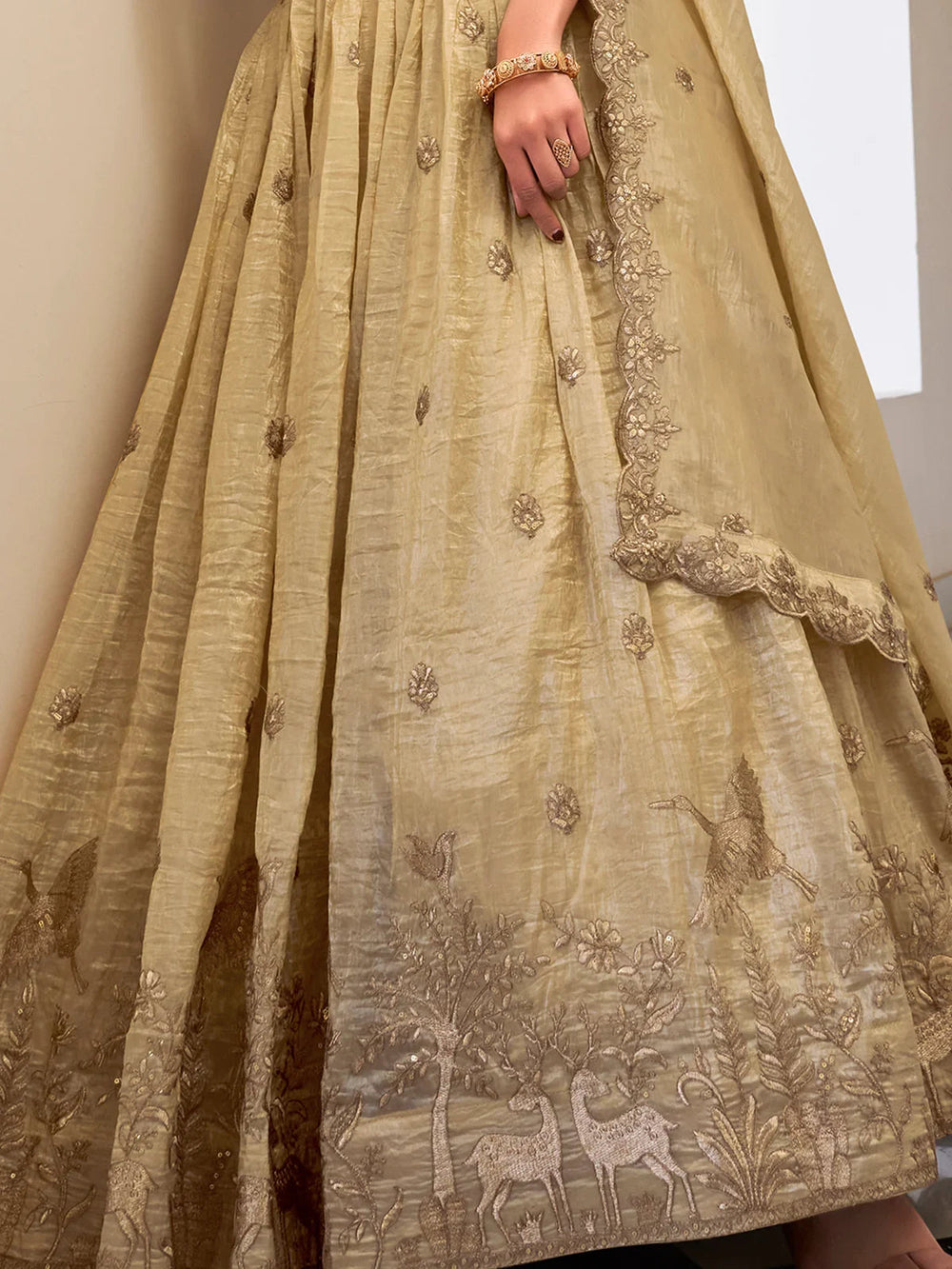 Cream Thread Embroidered Wedding Lehenga Choli With Dupatta