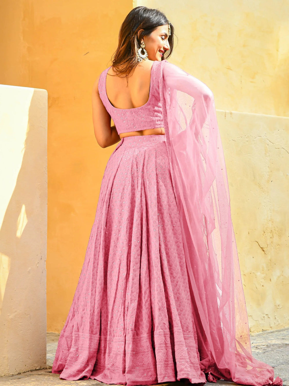 Sequins georgette lehenga choli with thread embroidery for wedding and sangeet occasions