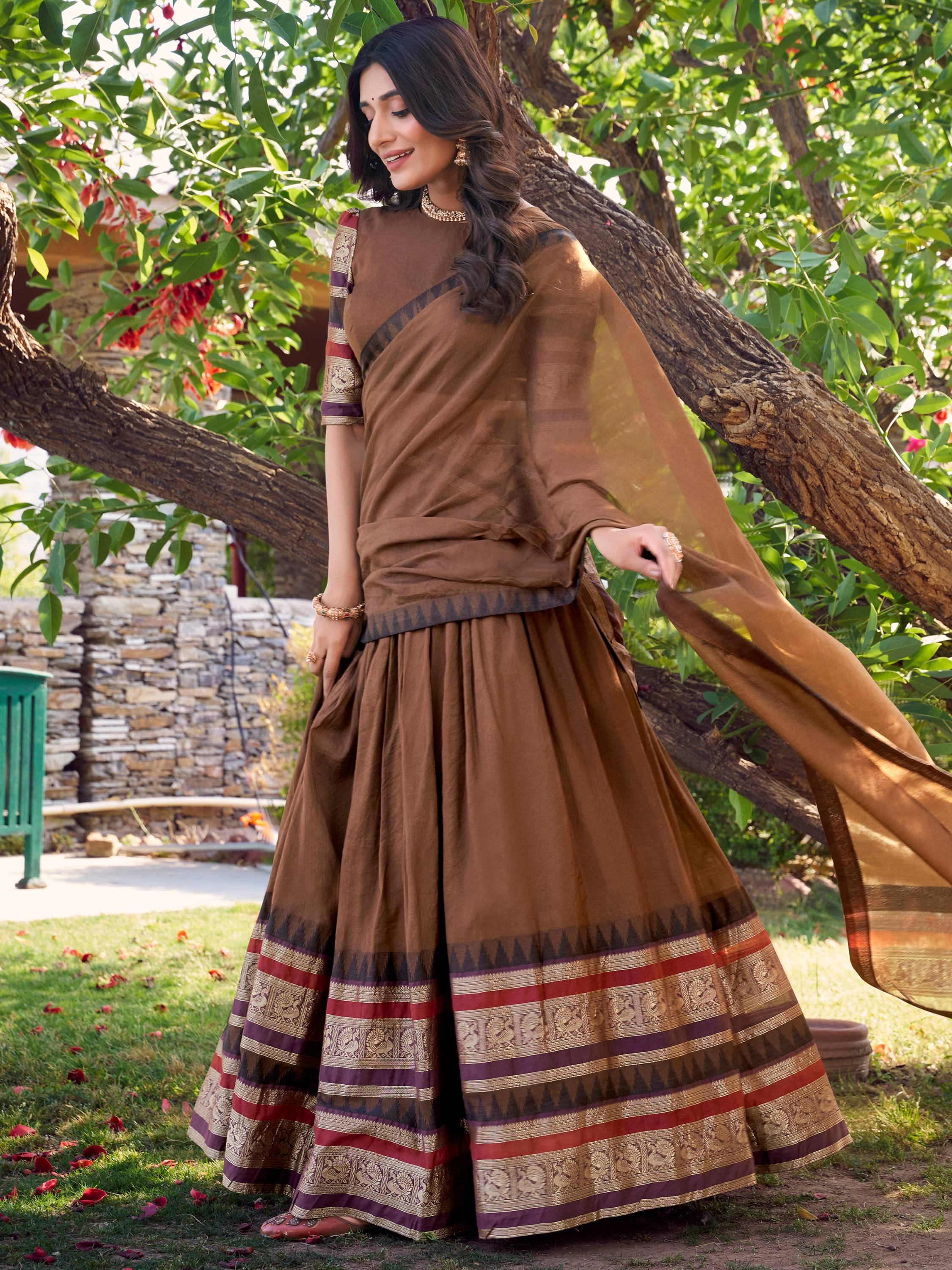 Brown Chanderi Silk Zari Weaving Traditional Lehenga Choli