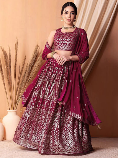 Dark Pink Sequins Georgette Festival Lehenga Choli for Women