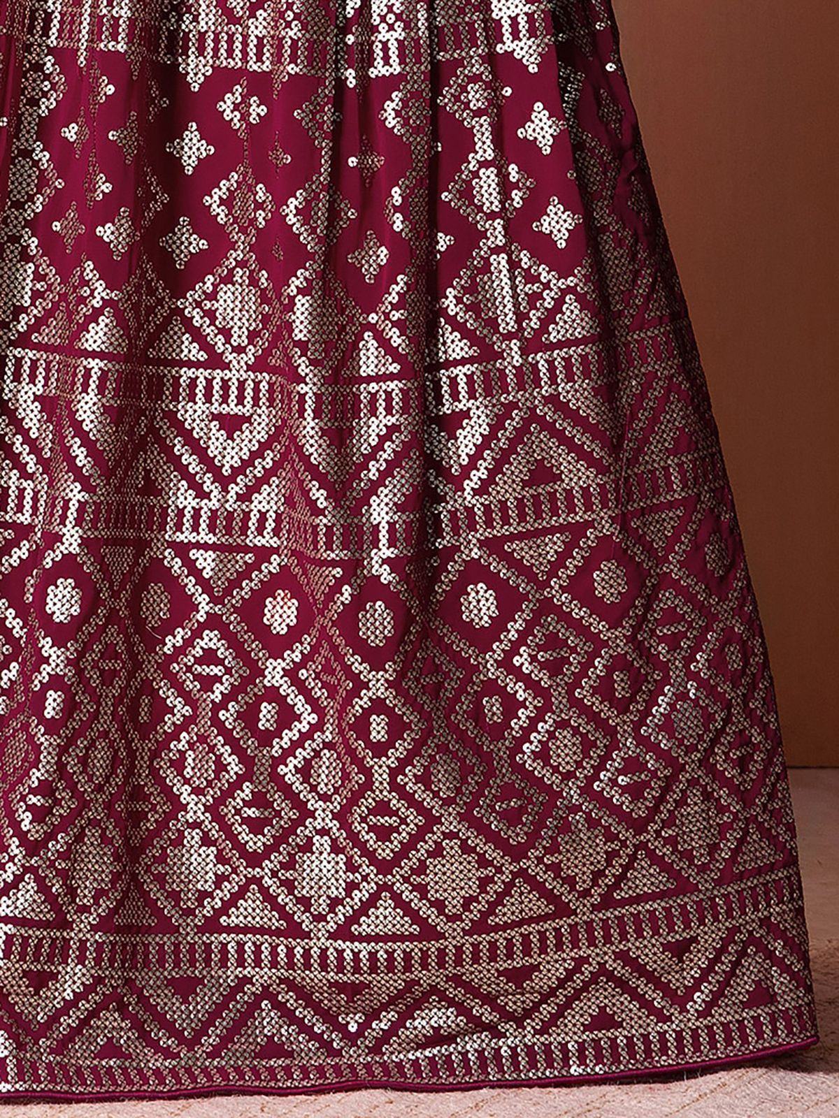 Dark Pink Sequins Georgette Festival Lehenga Choli for Women