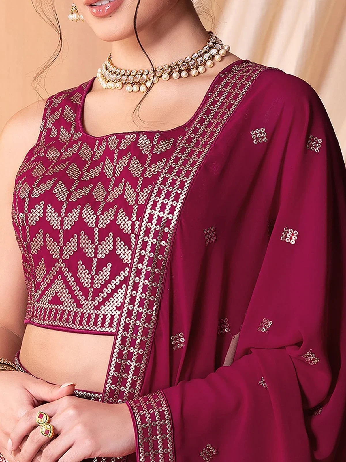 Dark Pink Sequins Georgette Festival Lehenga Choli for Women