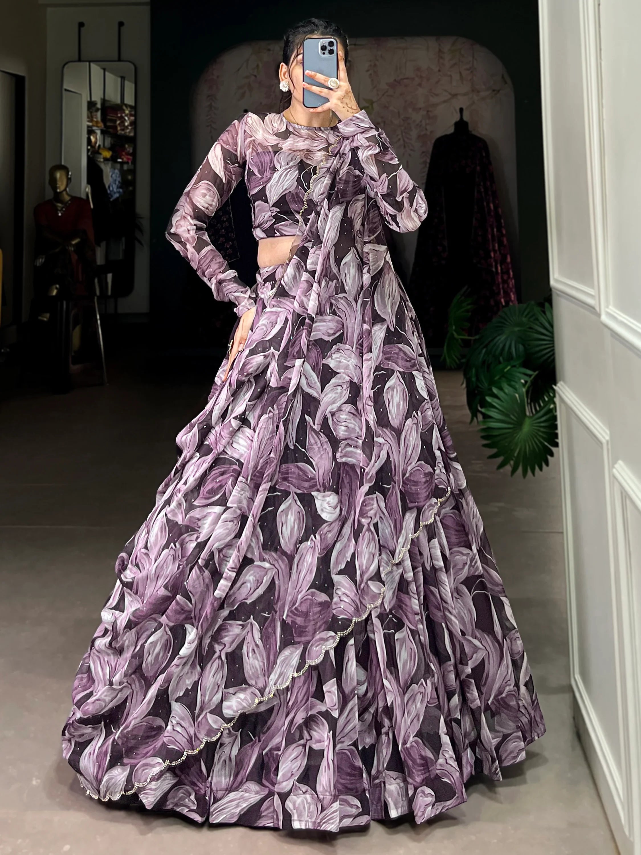Purple Silk Digital Printed Lehenga Choli With Dupatta