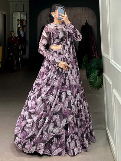 Purple Silk Digital Printed Lehenga Choli With Dupatta