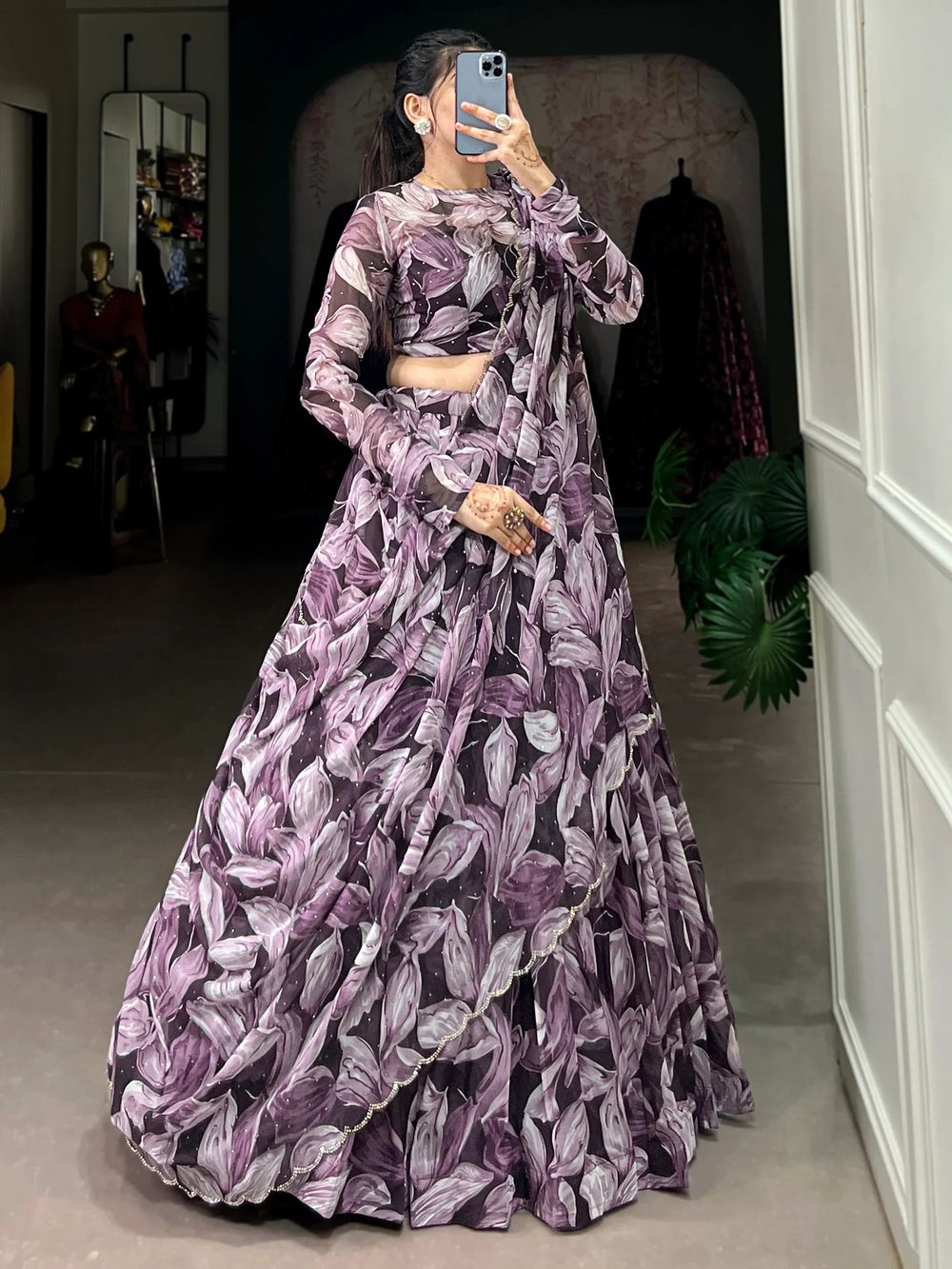 Purple Silk Digital Printed Lehenga Choli With Dupatta