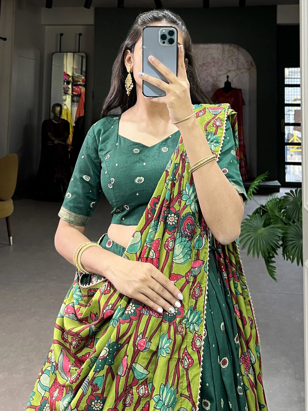 Green Tussar Silk Kalamkari Printed Festival Lehenga Choli