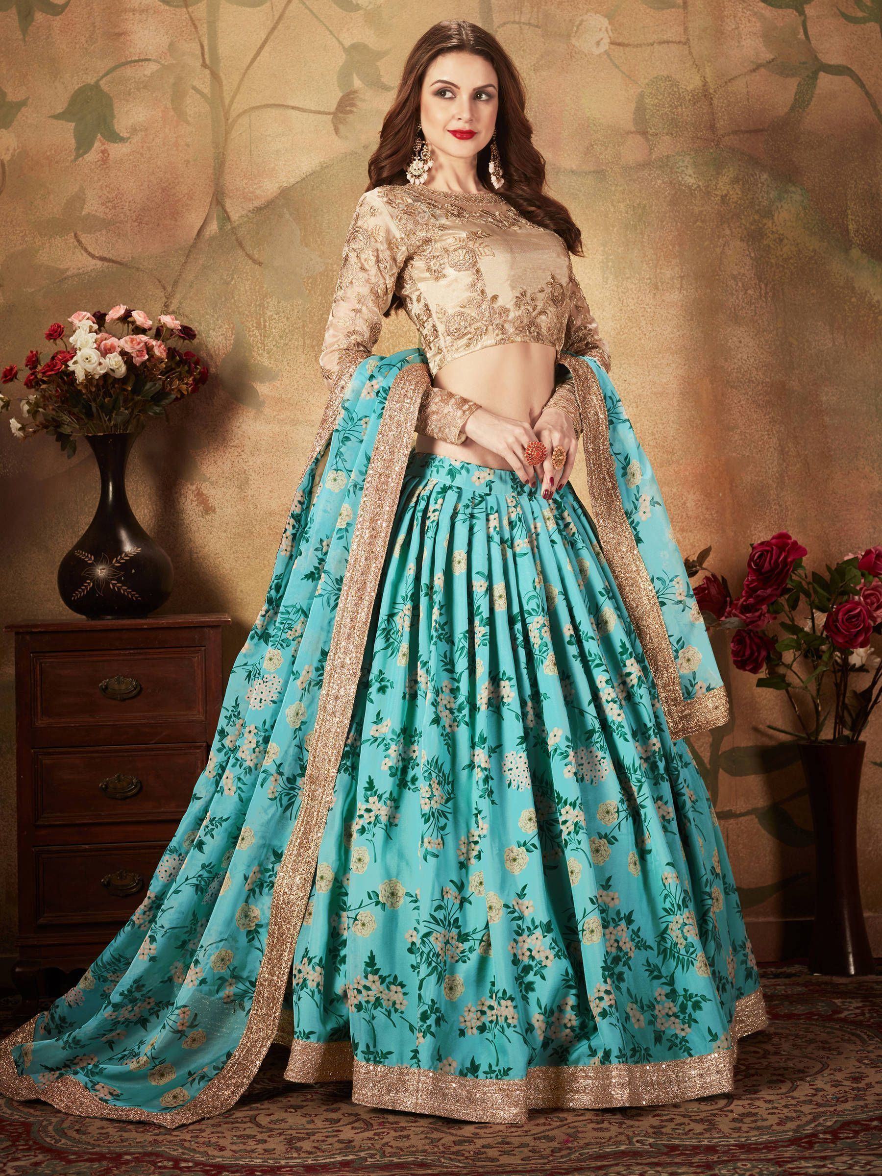 Floral printed organza lehenga choli for wedding and reception occasions