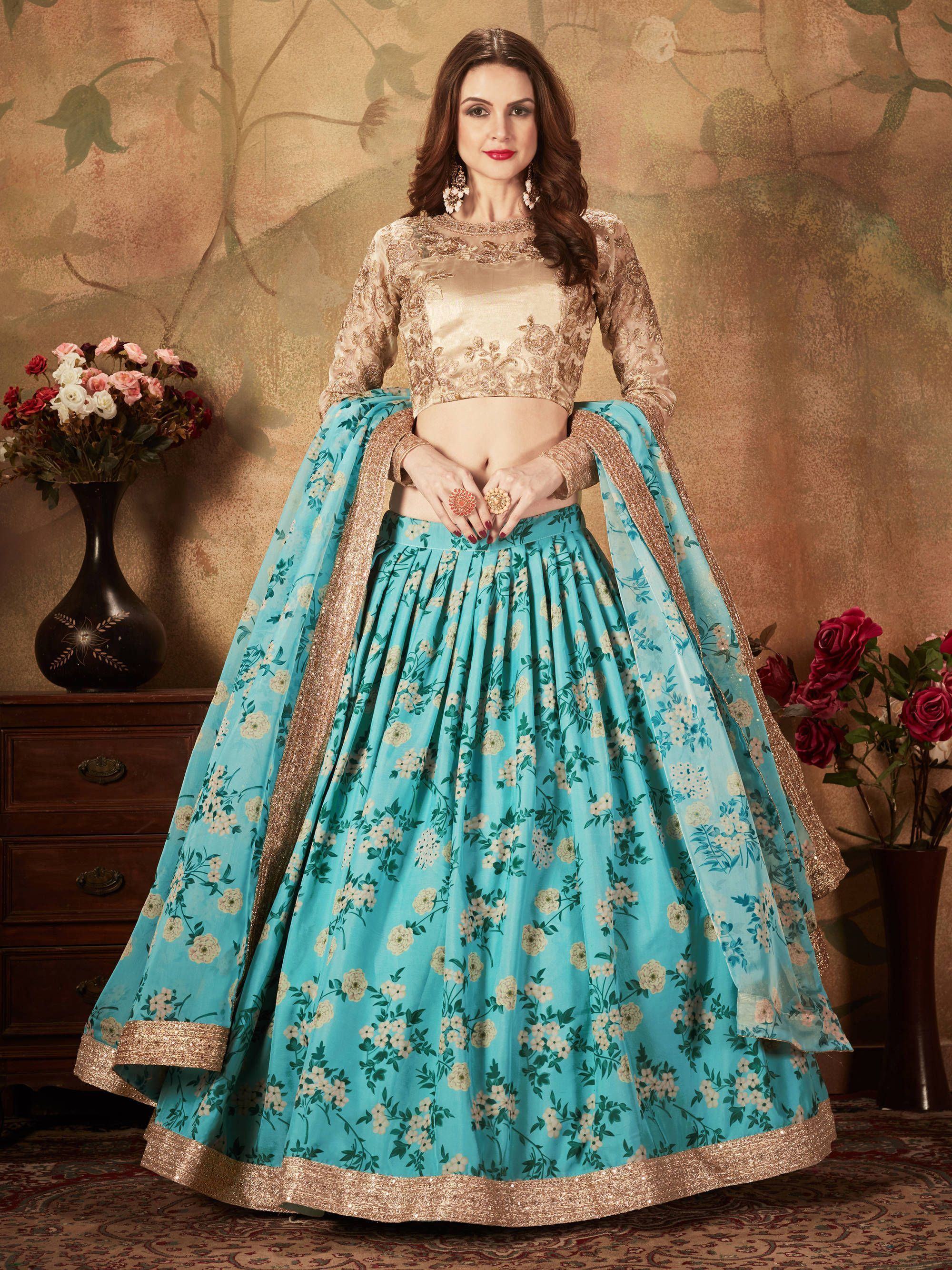Floral printed organza lehenga choli for wedding and reception occasions