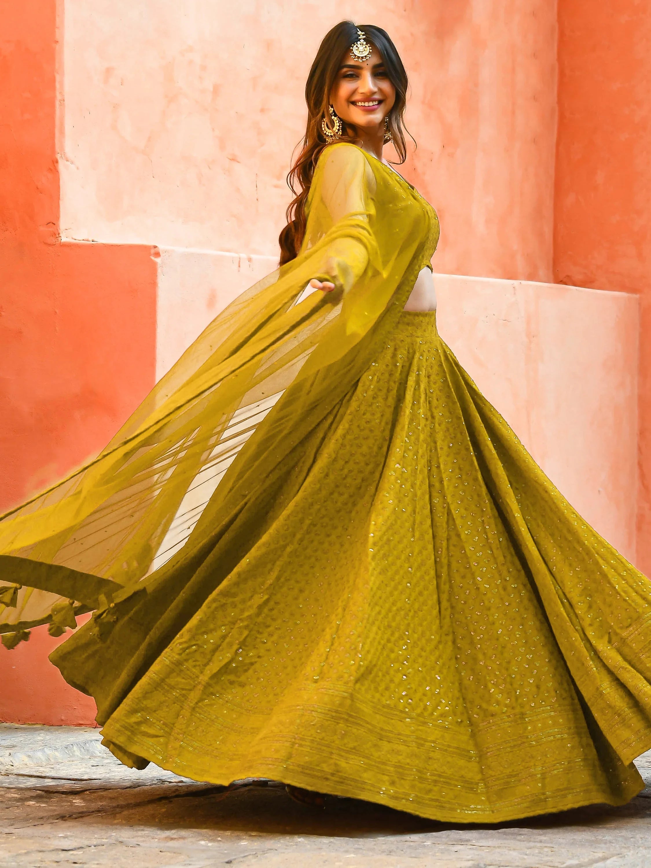 Sequins georgette lehenga choli with thread embroidery for wedding and sangeet occasions