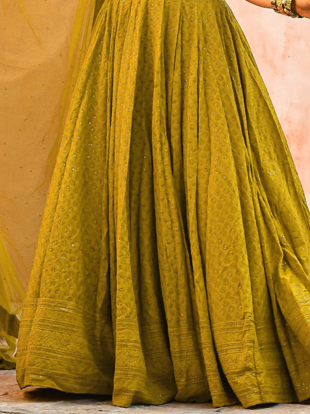 Sequins georgette lehenga choli with thread embroidery for wedding and sangeet occasions