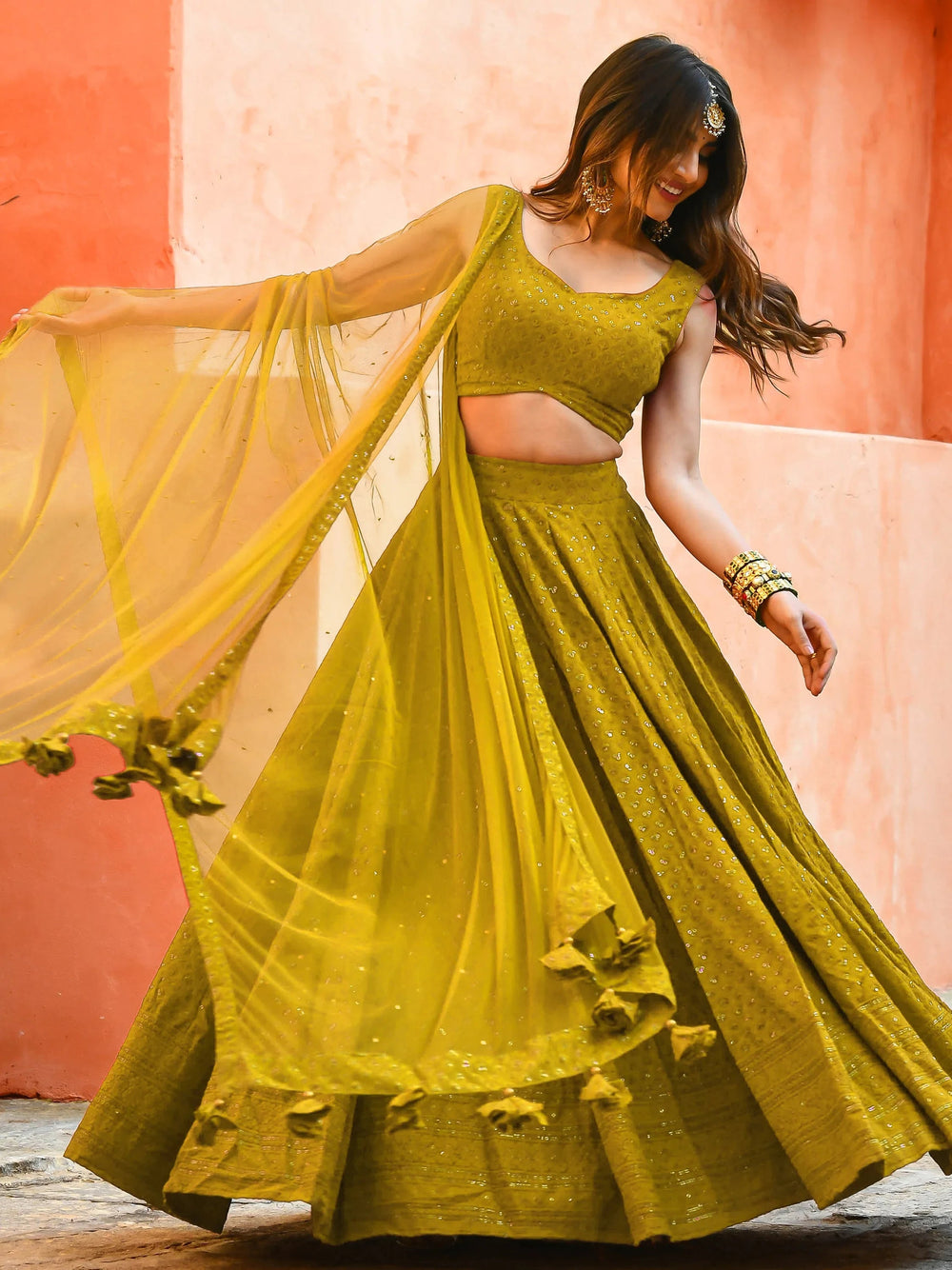 Sequins georgette lehenga choli with thread embroidery for wedding and sangeet occasions