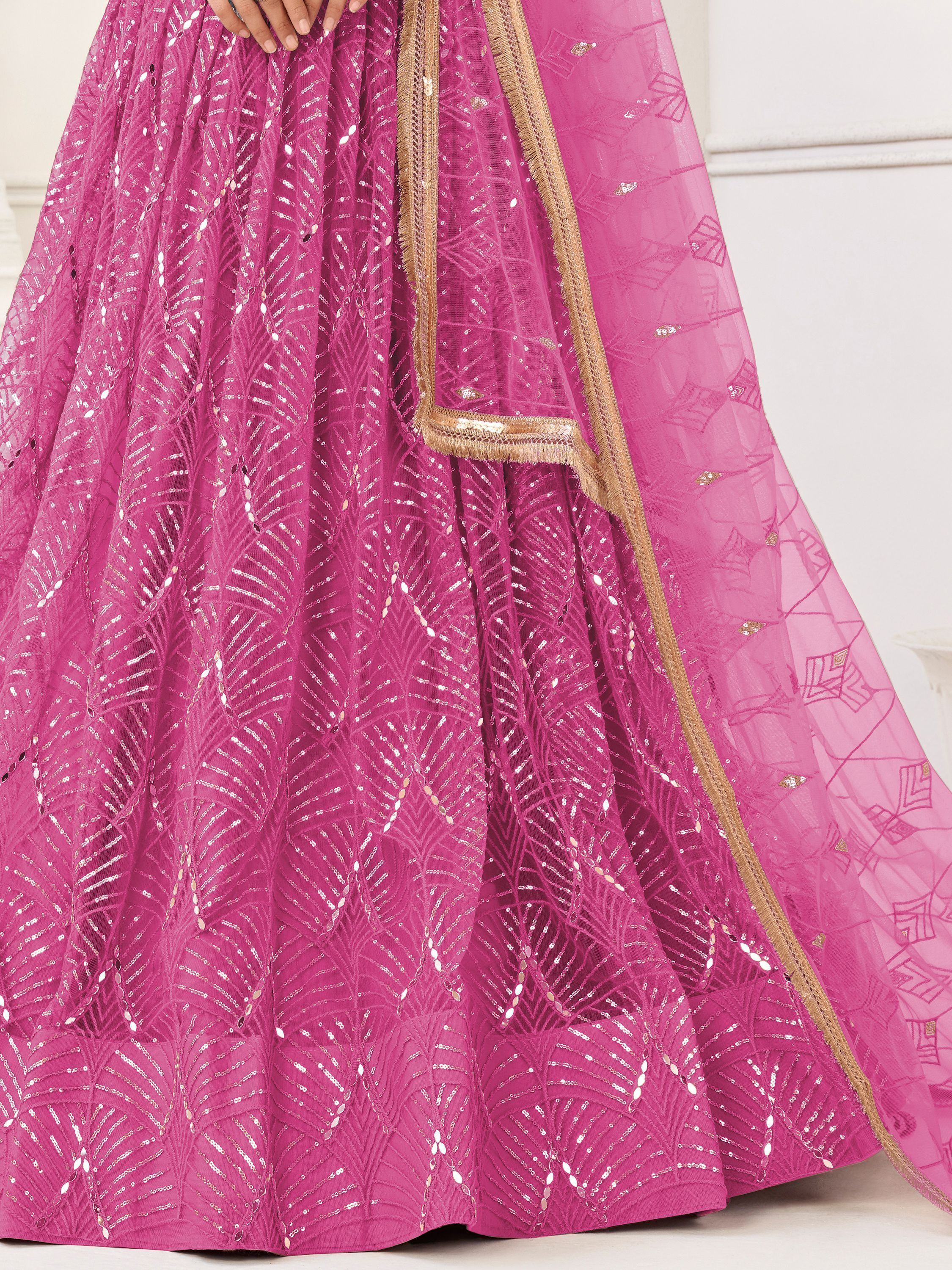 Pink Incredible Thread Work Net Designer Lehenga Choli for Women