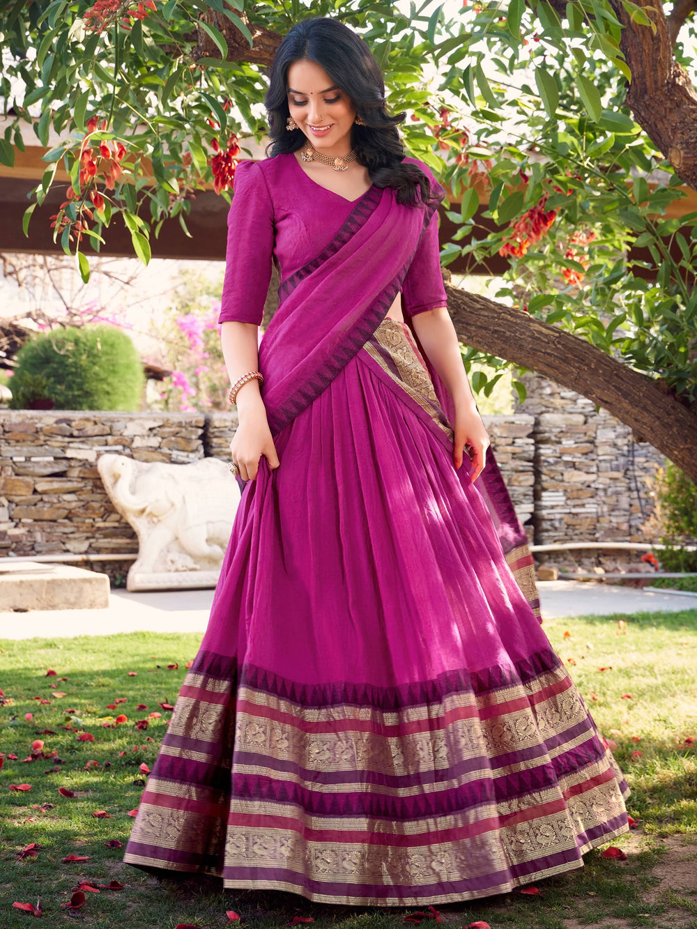 Pink Chanderi Silk Zari Weaving Lehenga With Blouse