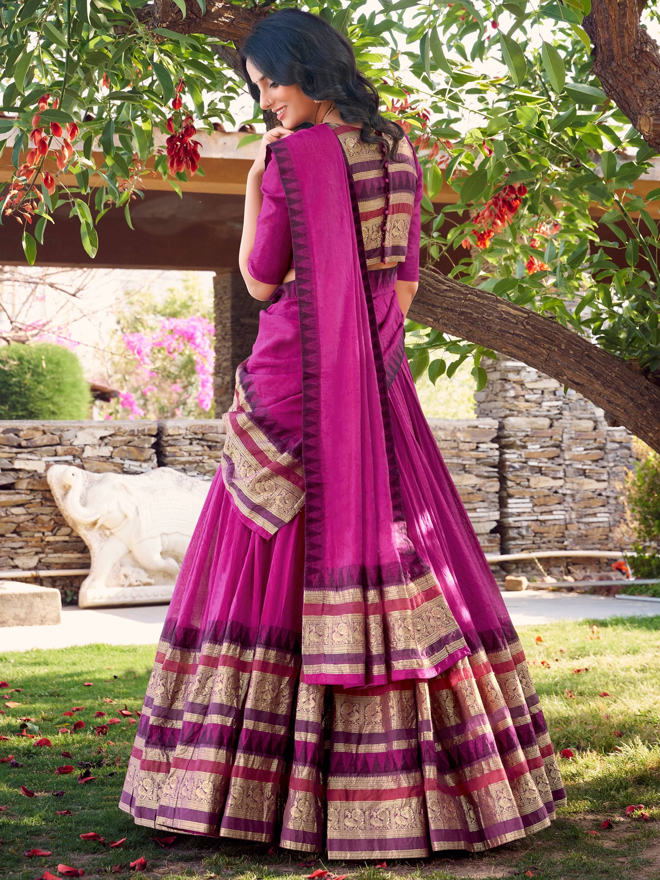 Pink Chanderi Silk Zari Weaving Lehenga With Blouse