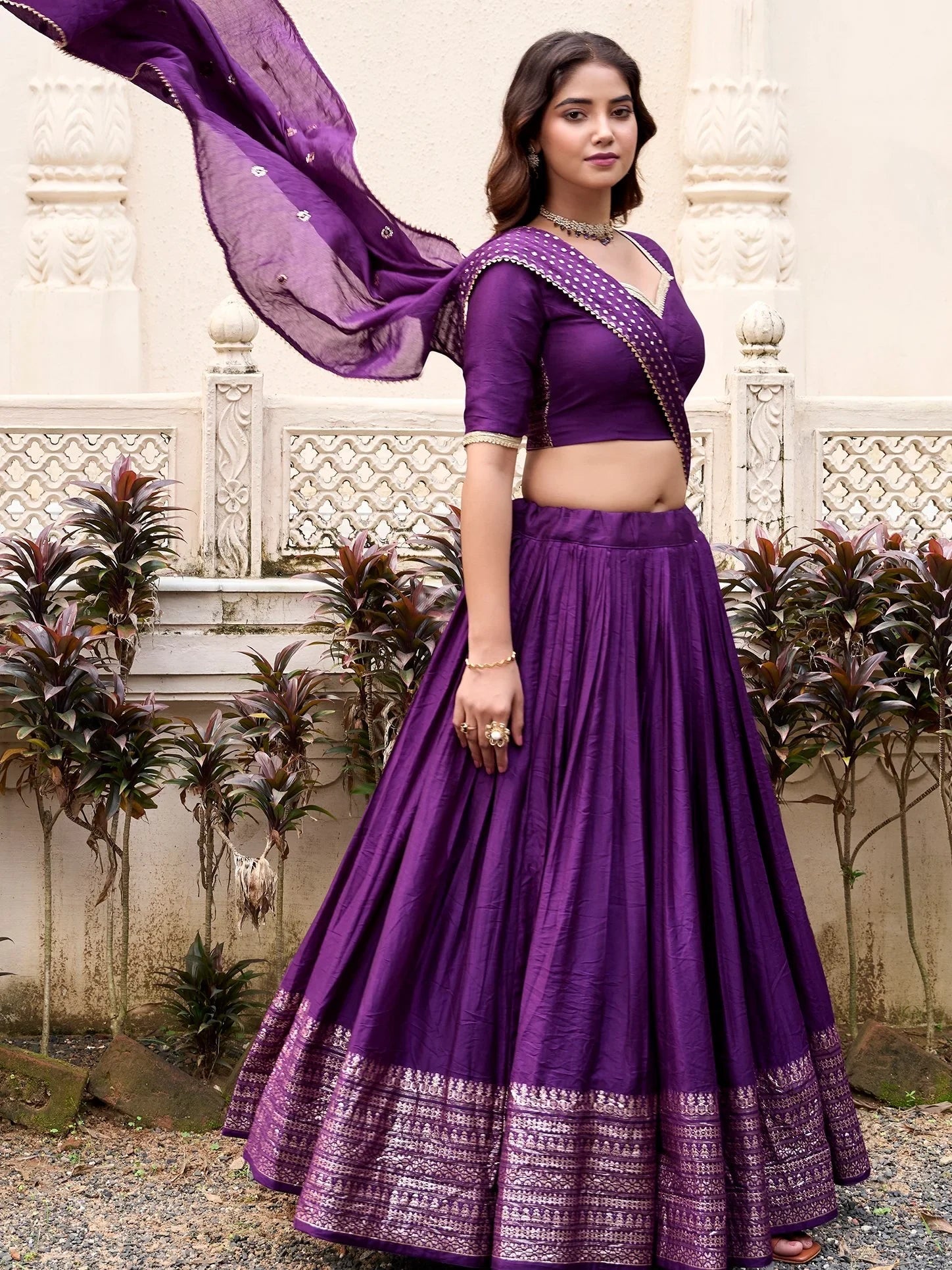 Chanderi silk zari weaving lehenga choli set for wedding and festival occasions