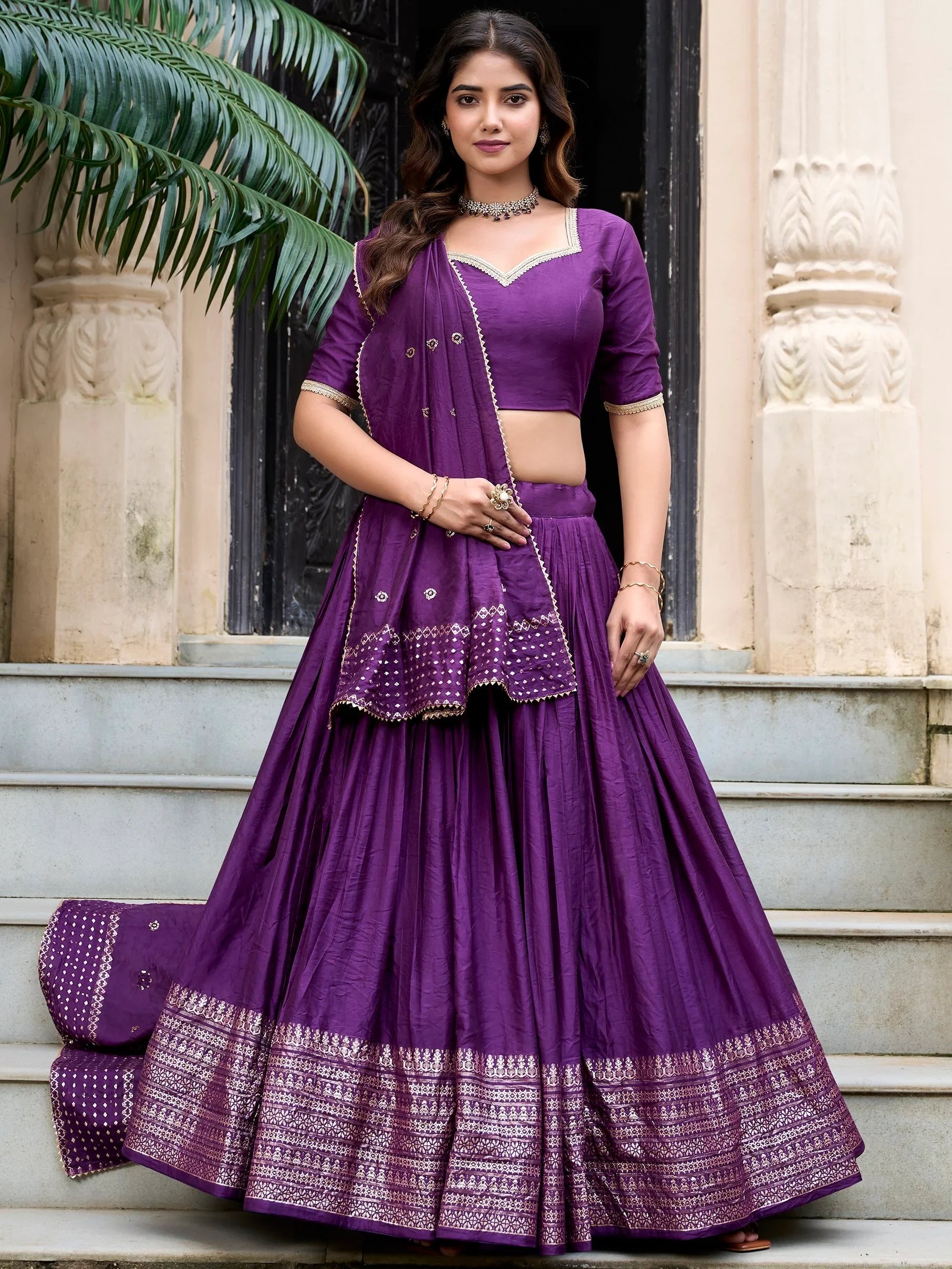 Chanderi silk zari weaving lehenga choli set for wedding and festival occasions
