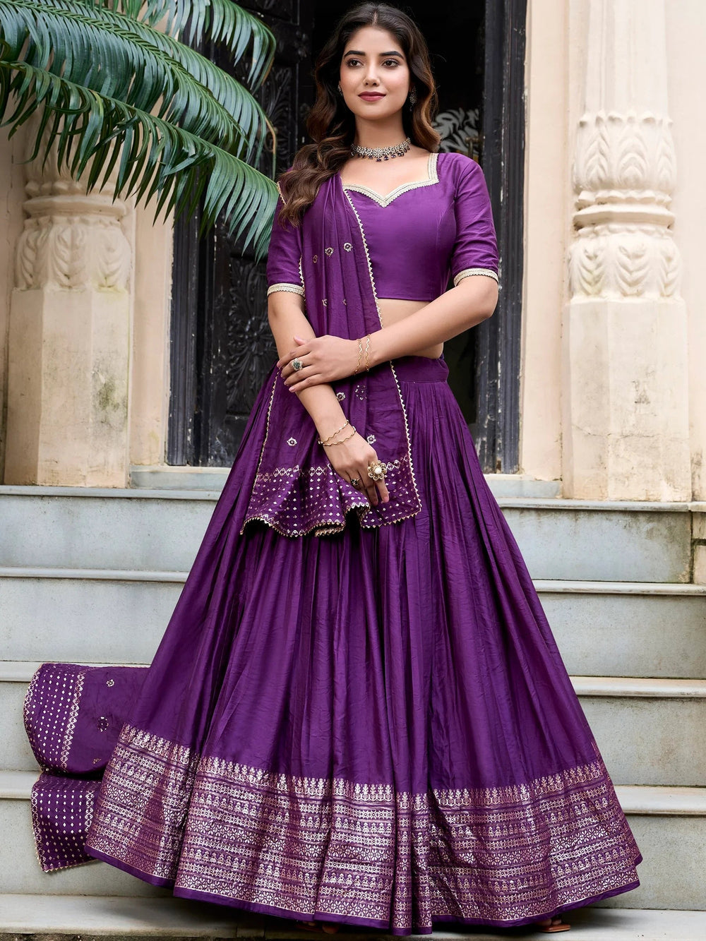 Chanderi silk zari weaving lehenga choli set for wedding and festival occasions