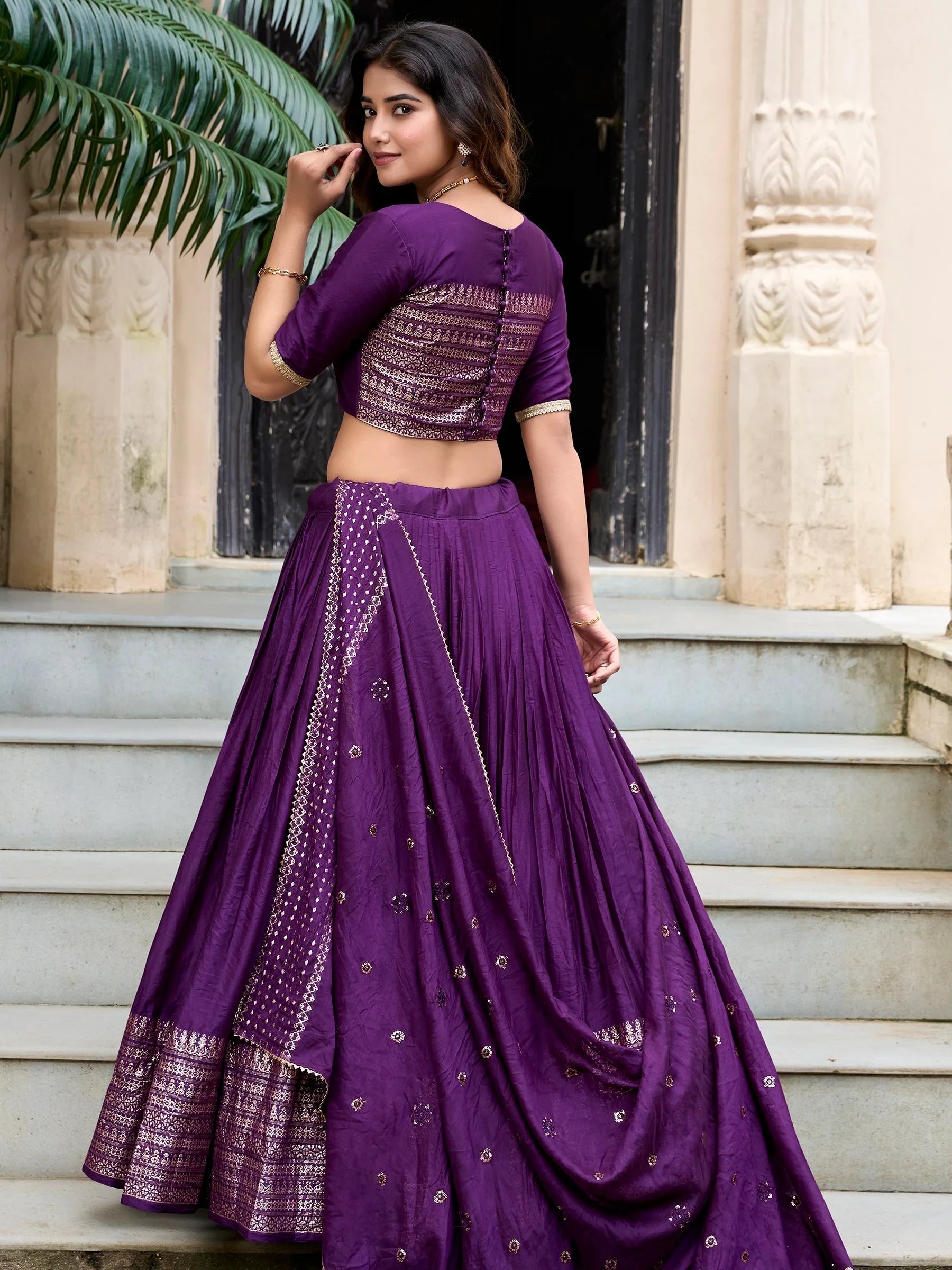 Chanderi silk zari weaving lehenga choli set for wedding and festival occasions