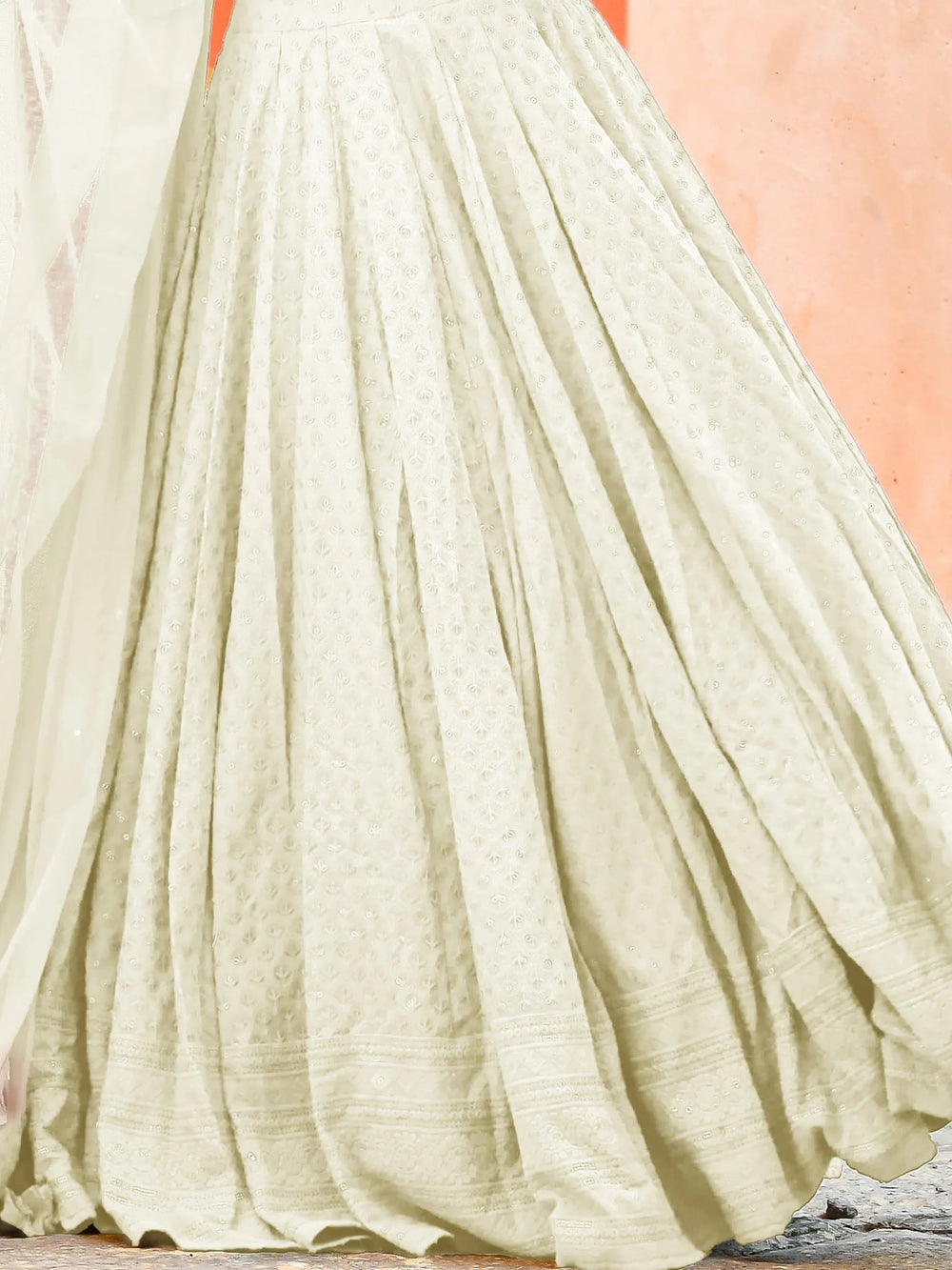 Sequins georgette lehenga choli with thread embroidery for wedding and sangeet occasions - White Sequins Georgette Event Lehenga Choli for Ladies