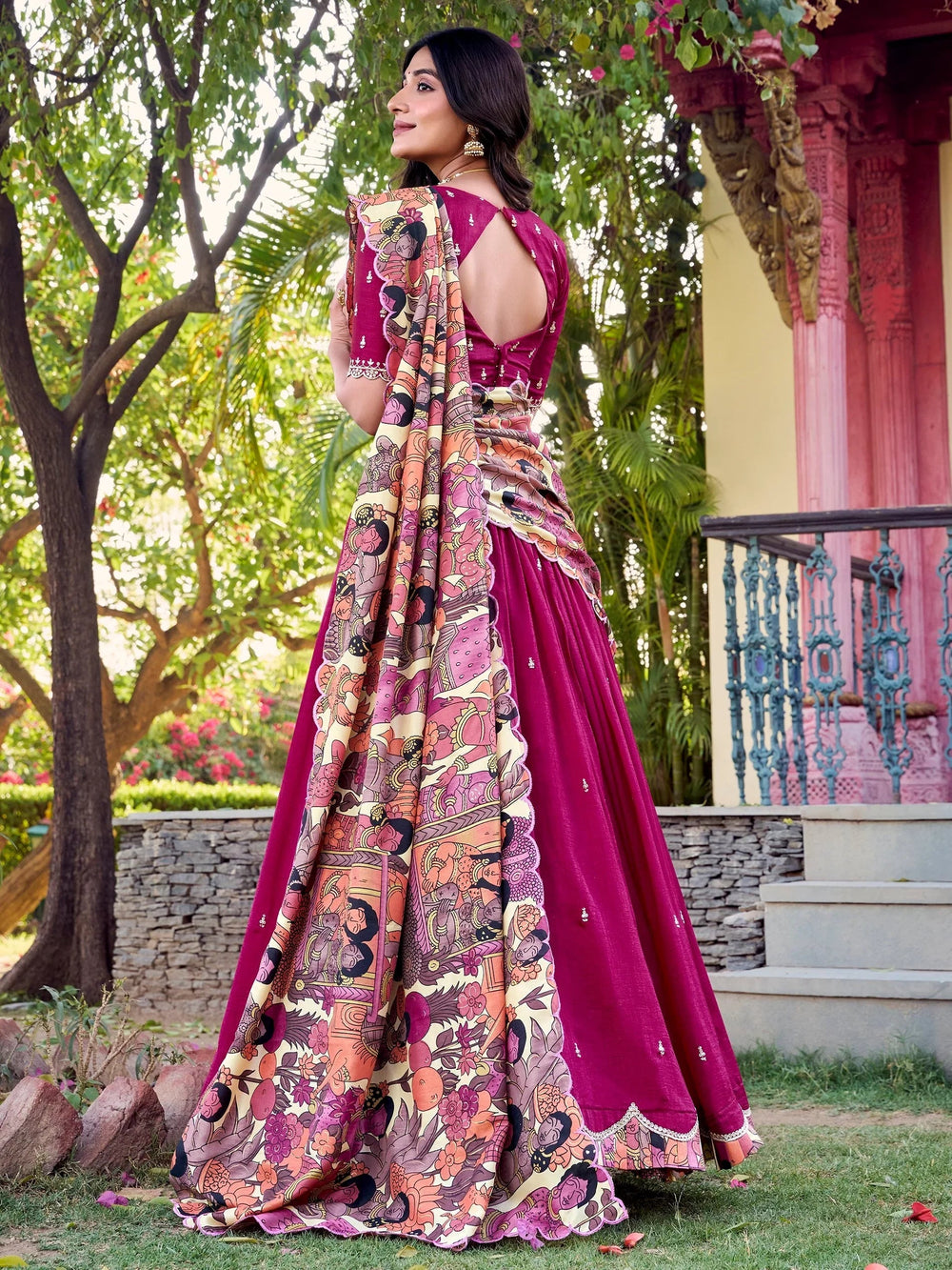 Vichitra silk embroidered lehenga choli with sequins work and dupatta for festival wear