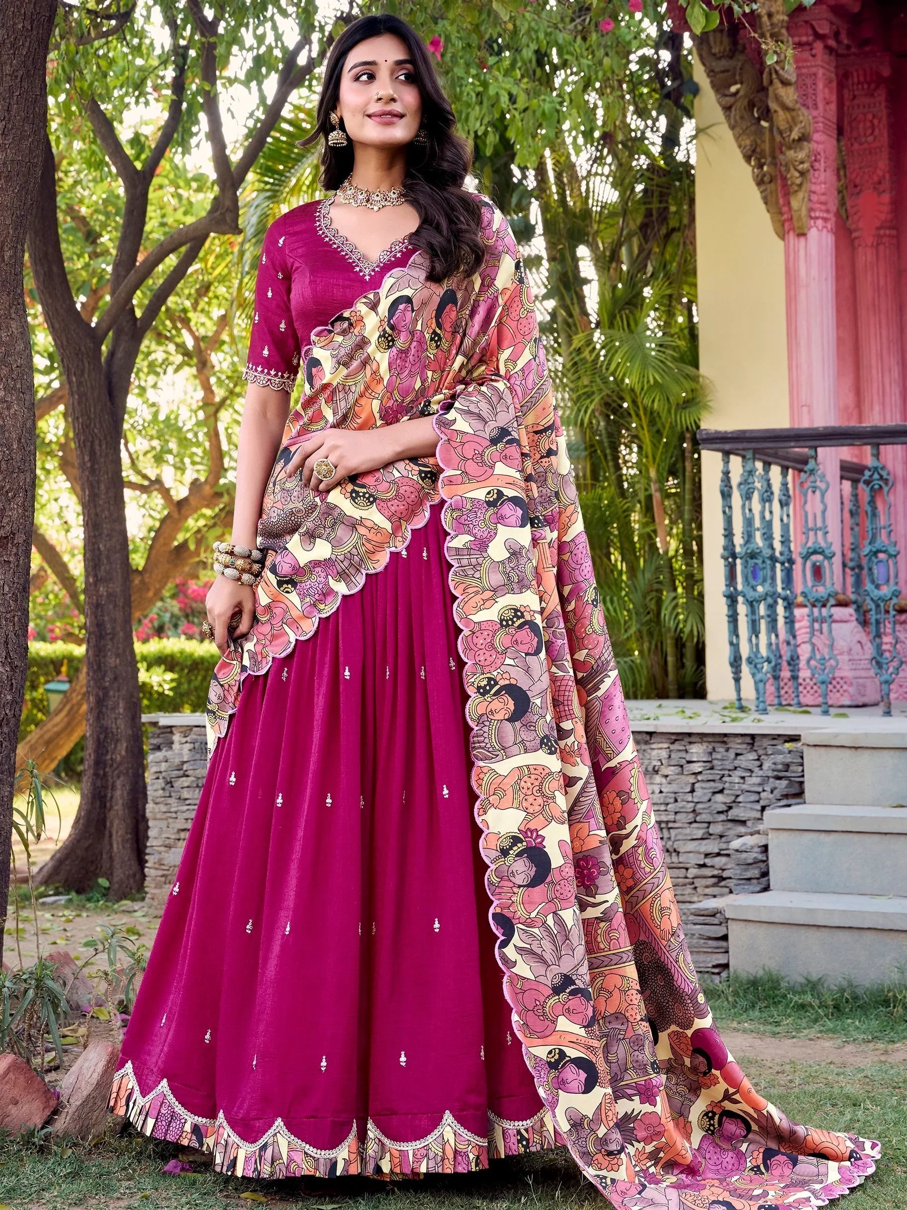 Vichitra silk embroidered lehenga choli with sequins work and dupatta for festival wear