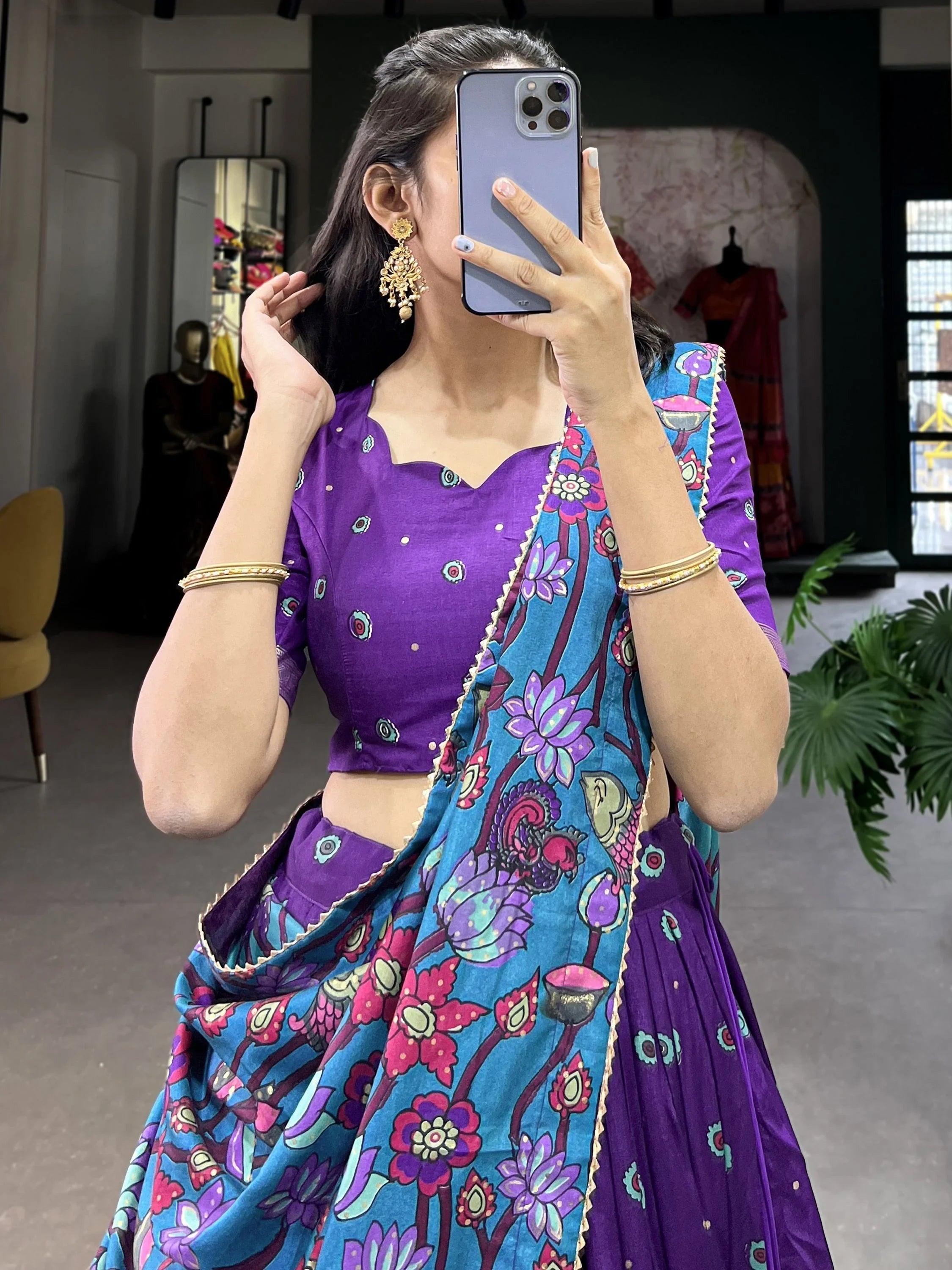 Purple Tussar Silk Kalamkari Printed Event Lehenga Choli