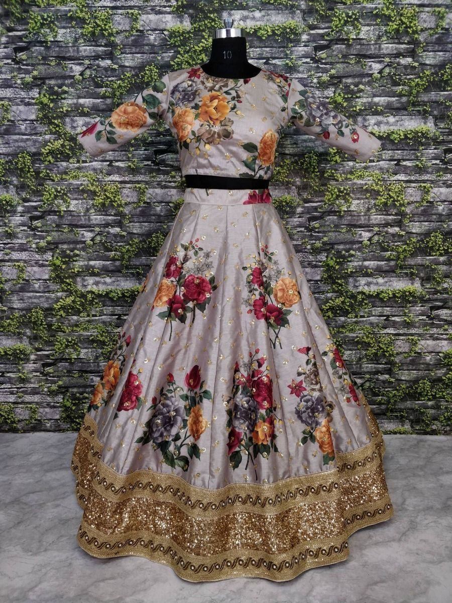 digital printed silk lehenga choli with dupatta for wedding and engagement wear