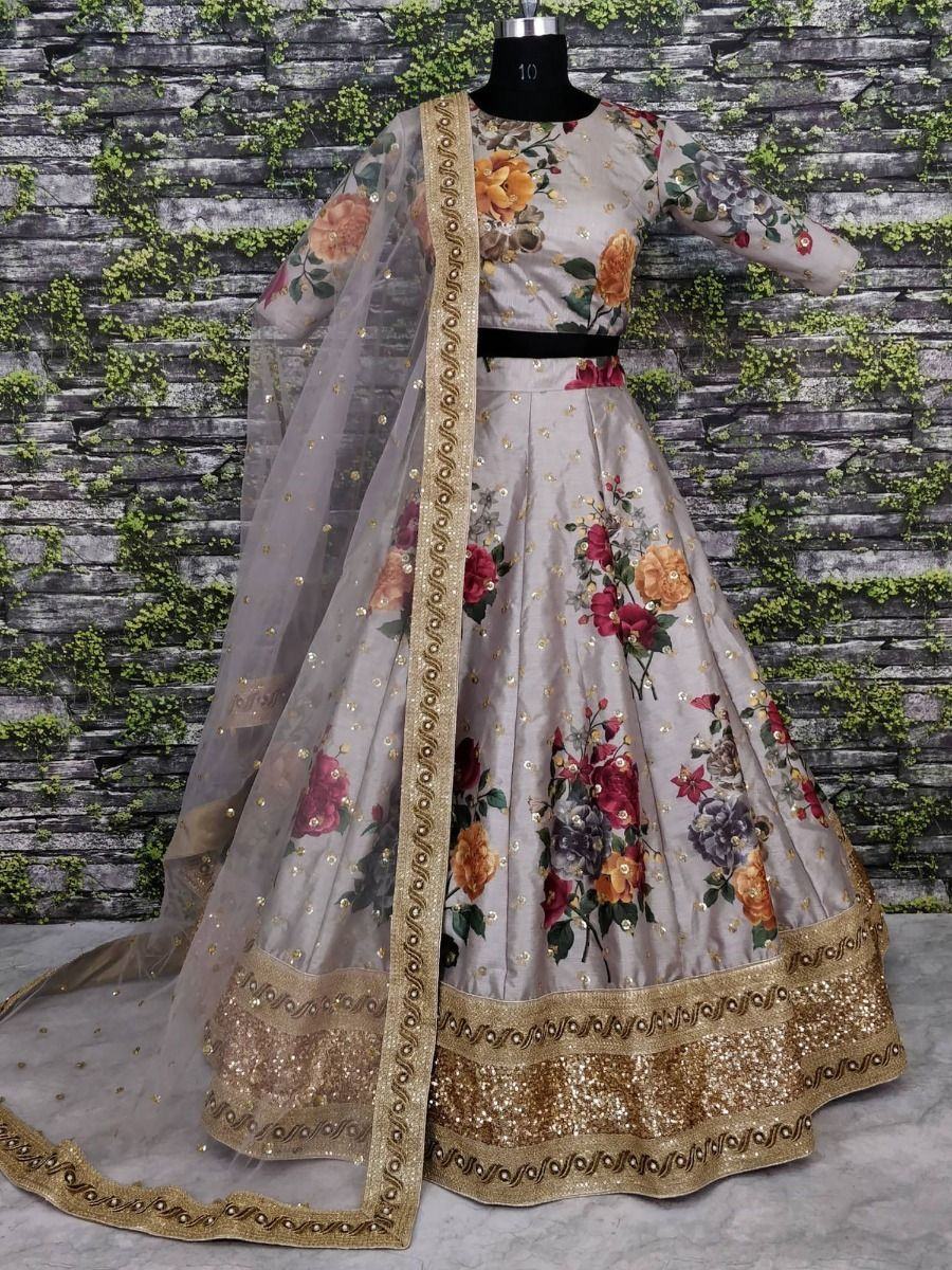 digital printed silk lehenga choli with dupatta for wedding and engagement wear