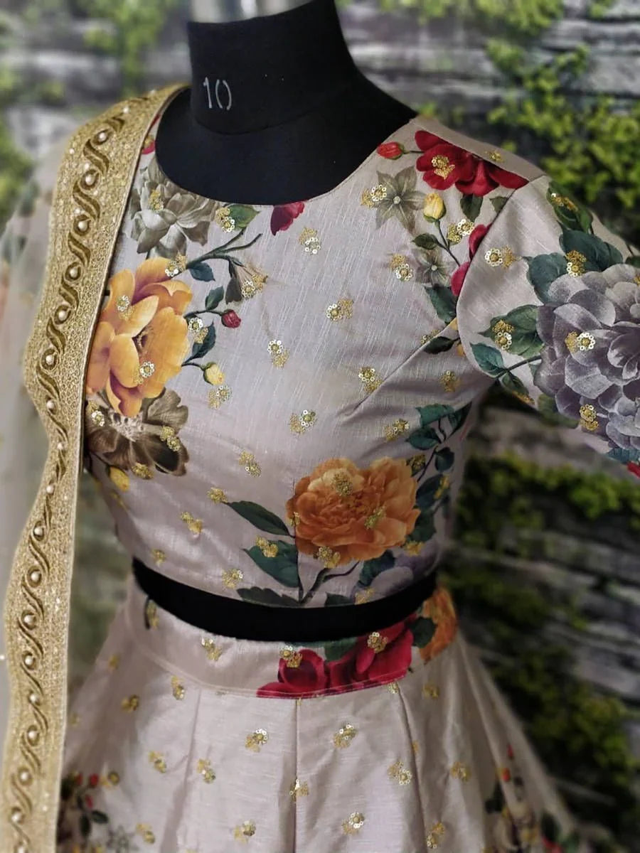 digital printed silk lehenga choli with dupatta for wedding and engagement wear