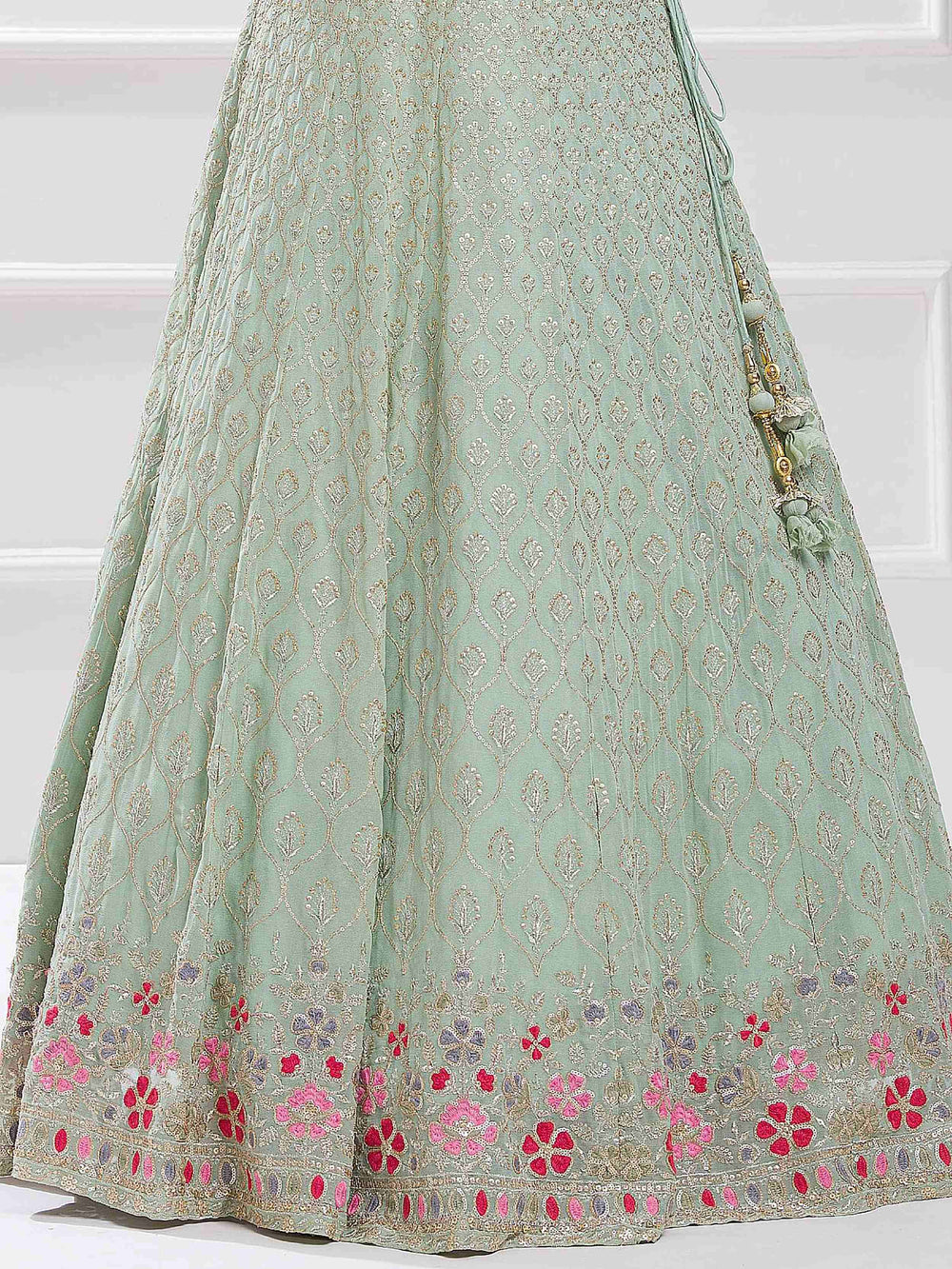 Pista Green Sequins Georgette Traditional Lehenga Choli for Ladies