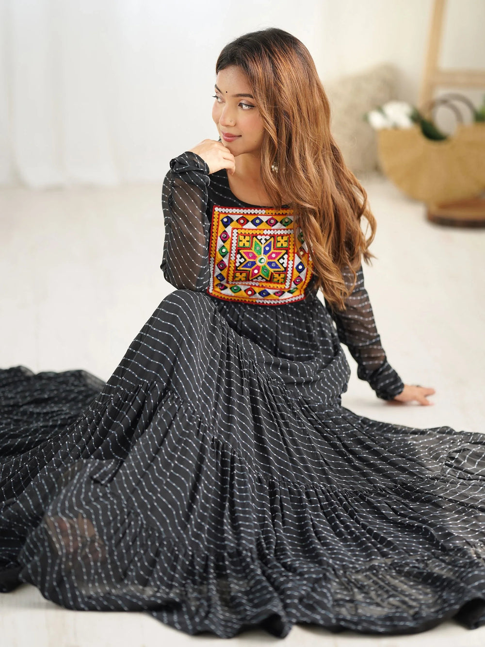 Black Laheriya Printed Georgette Navratri Wear Gown for Women