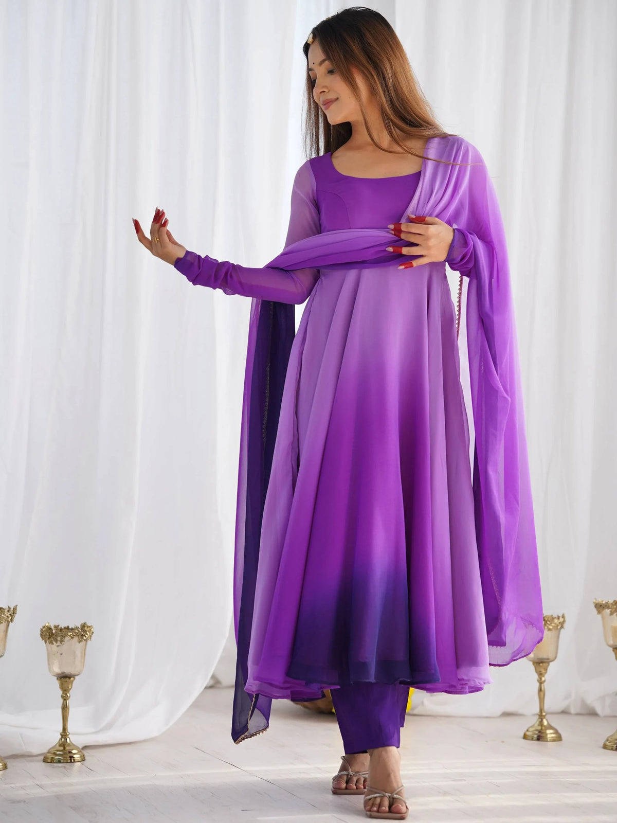 Purple Shaded Georgette Casual Wear Anarkali Suit With Dupatta for Women