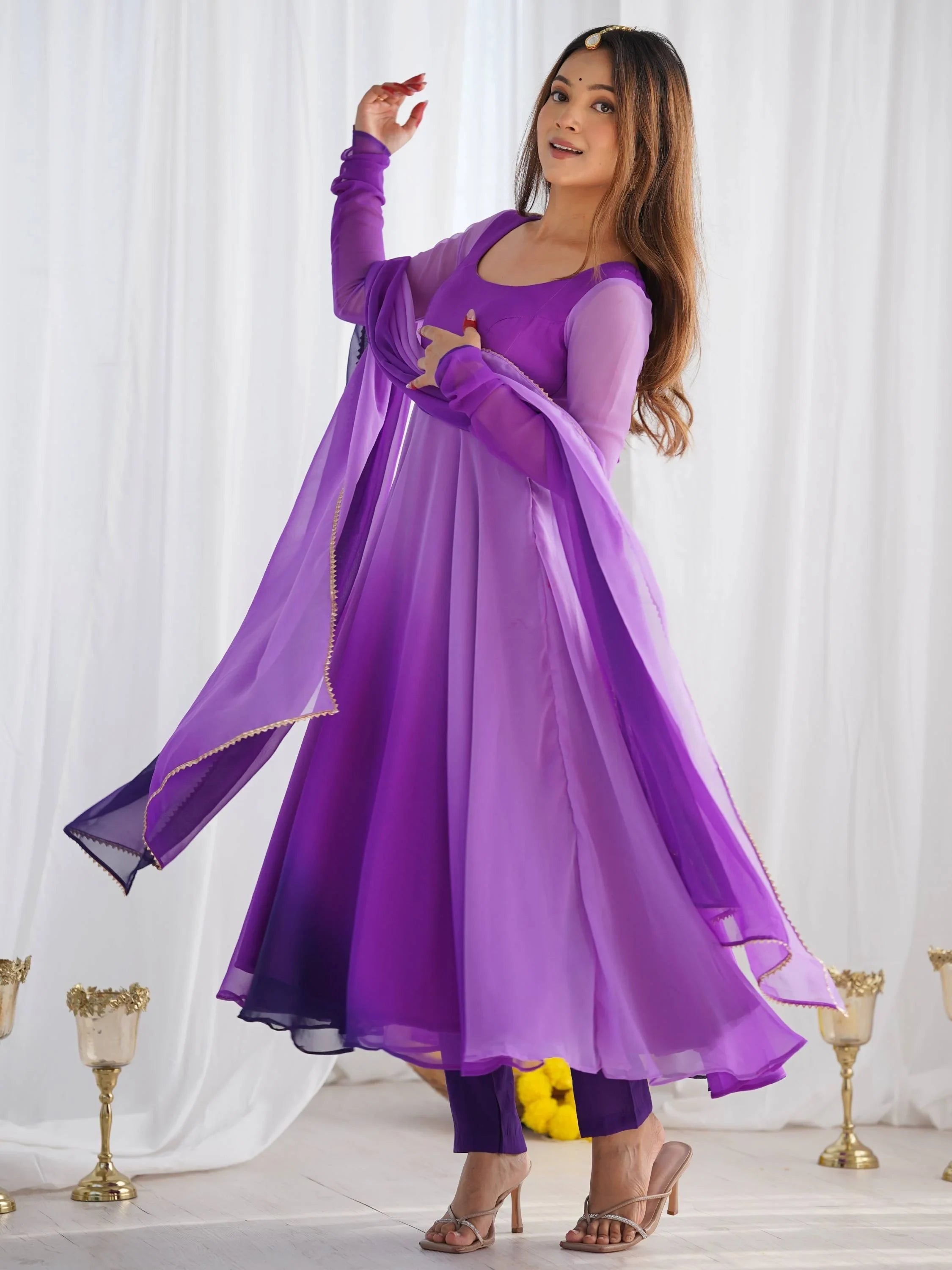Purple Shaded Georgette Casual Wear Anarkali Suit With Dupatta for Women