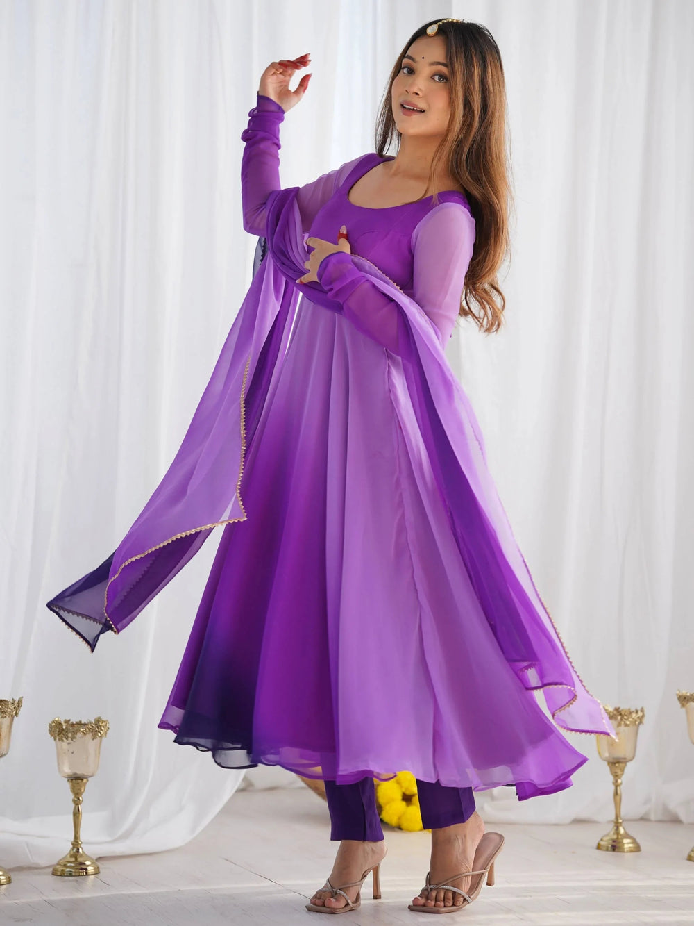Purple Shaded Georgette Casual Wear Anarkali Suit With Dupatta for Women