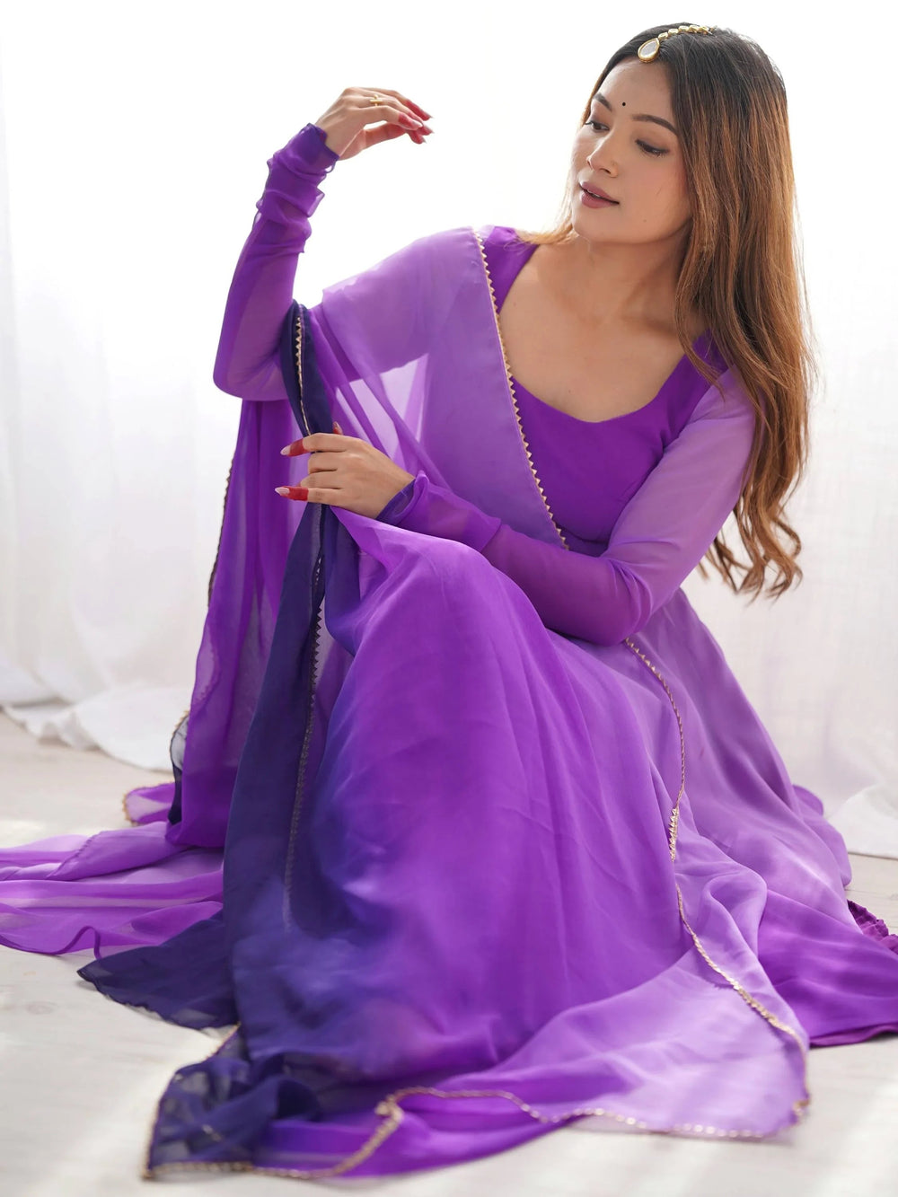 Purple Shaded Georgette Casual Wear Anarkali Suit With Dupatta for Women