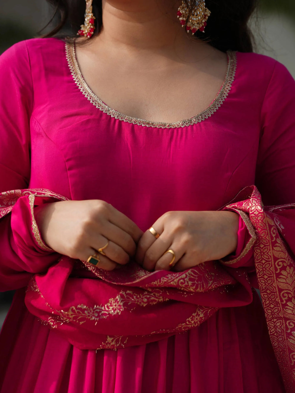 Pink Chanderi Festival Wear Anarkali Suit With Banarasi Dupatta for Women