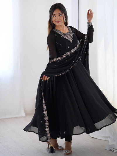 Black Beads Work Georgette Festive Wear Anarkali Suit for Women