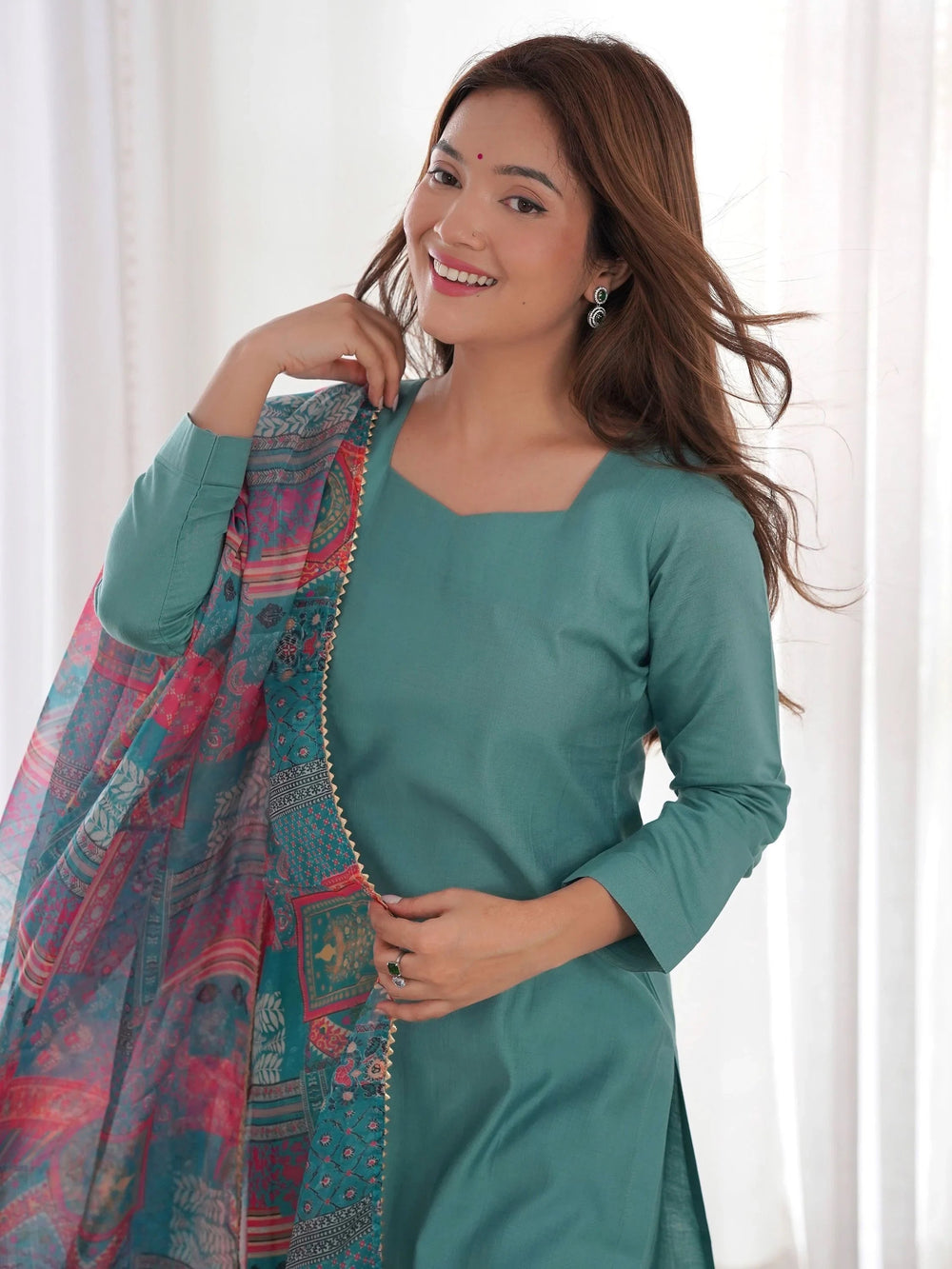 Sea Green Attractive Cotton Event Wear Straight Kurta With Pant