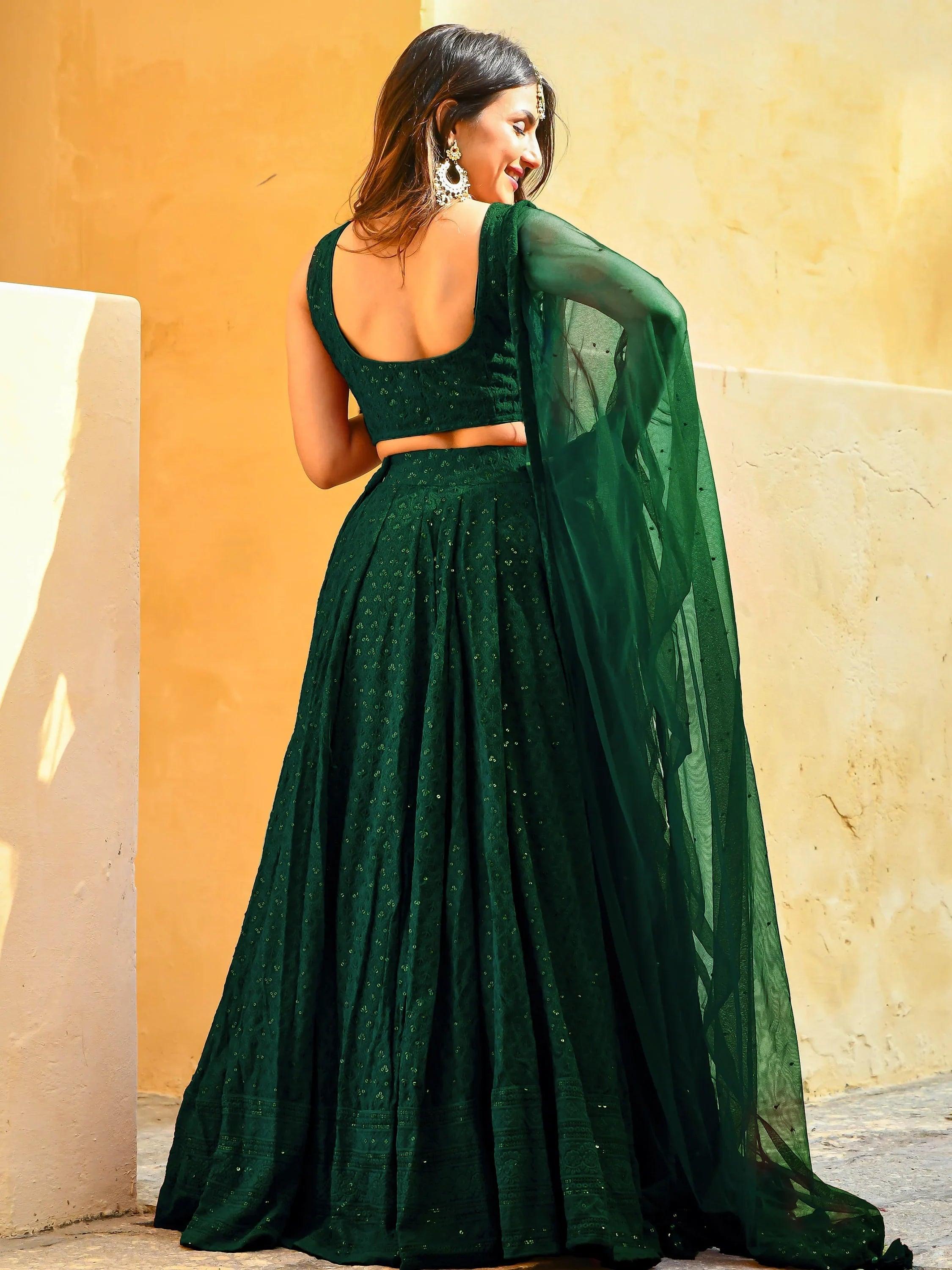 Sequins georgette lehenga choli with thread embroidery for wedding and sangeet occasions
