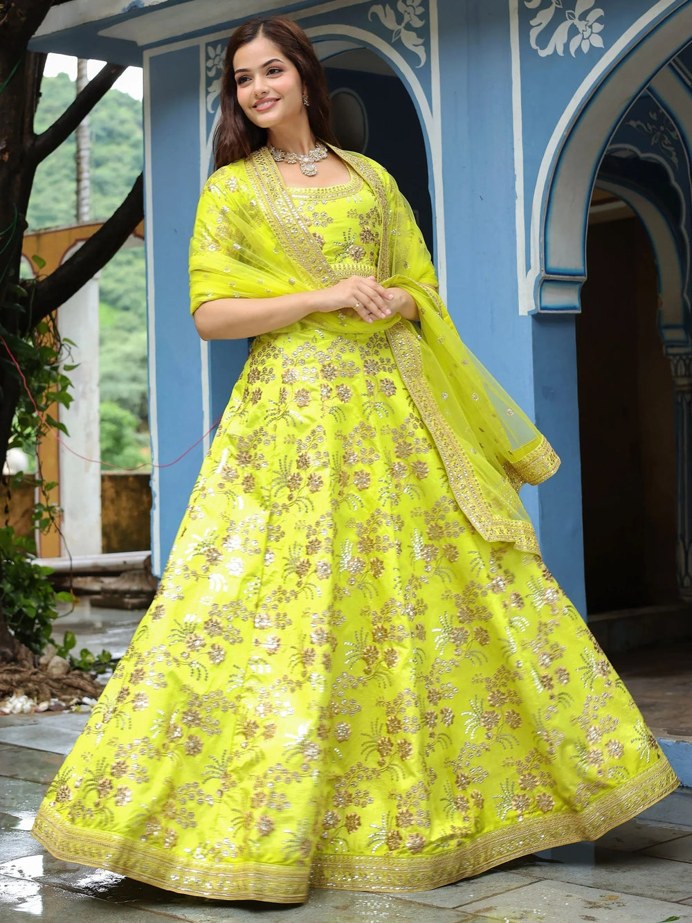 Silk lehenga choli with sequins embroidery and thread work for wedding and reception occasions