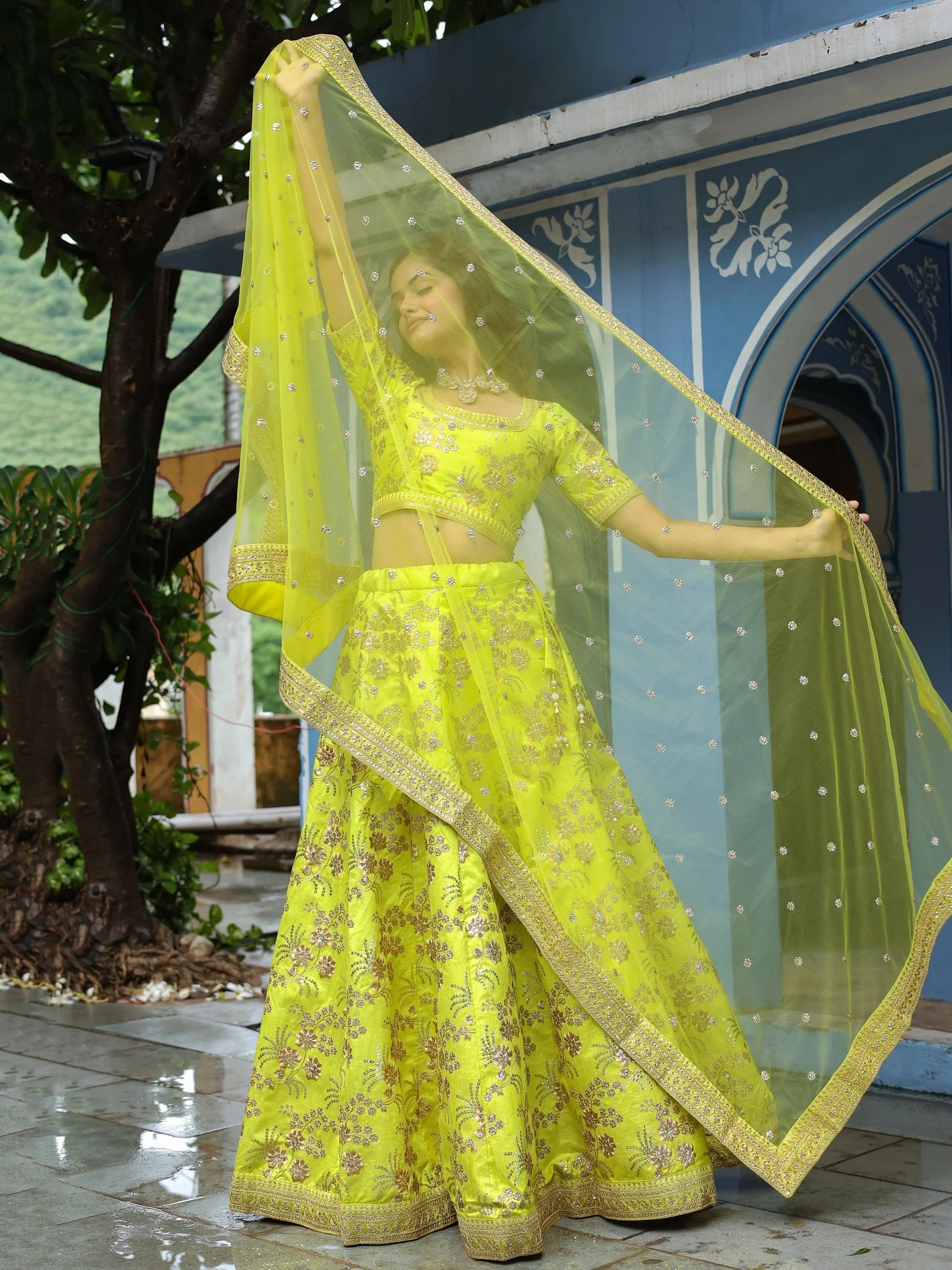 Silk lehenga choli with sequins embroidery and thread work for wedding and reception occasions