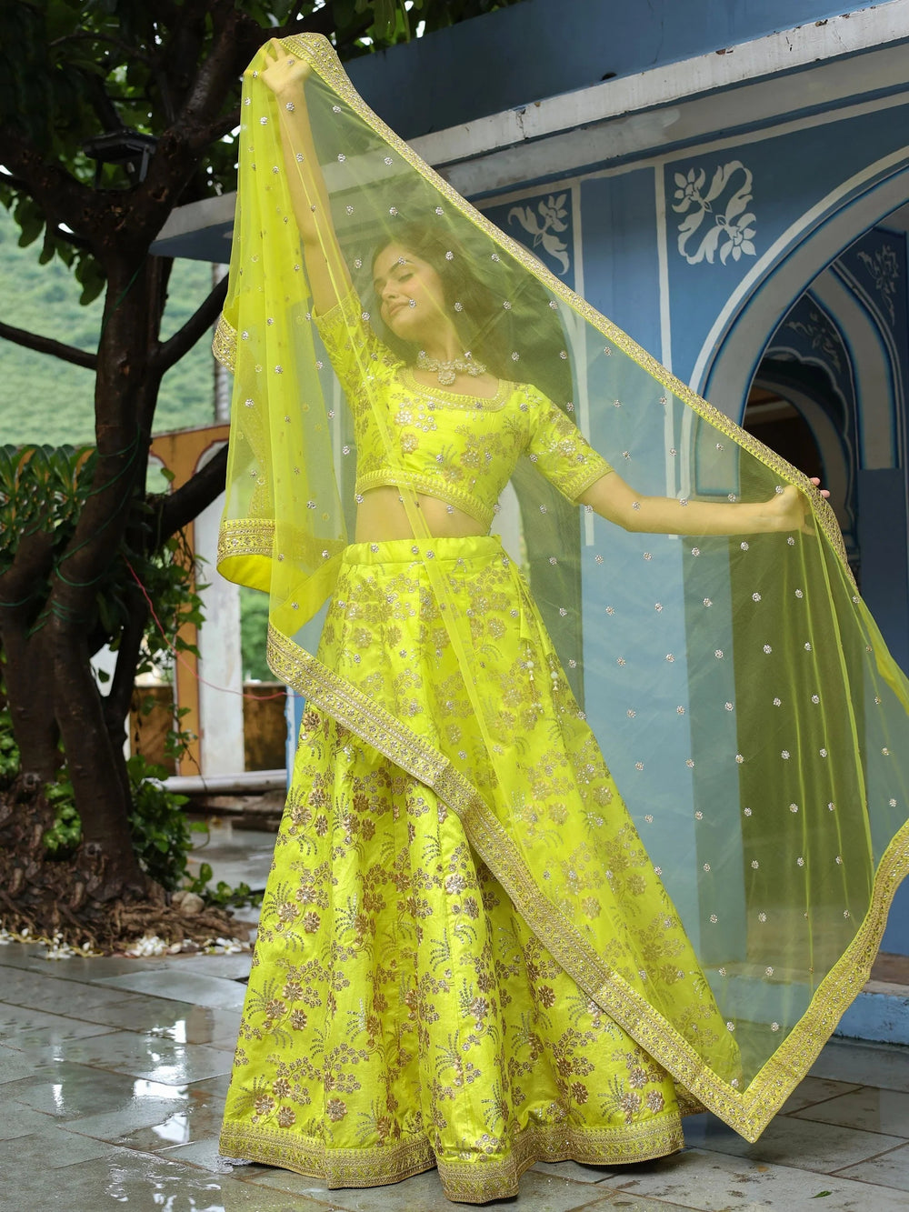 Silk lehenga choli with sequins embroidery and thread work for wedding and reception occasions