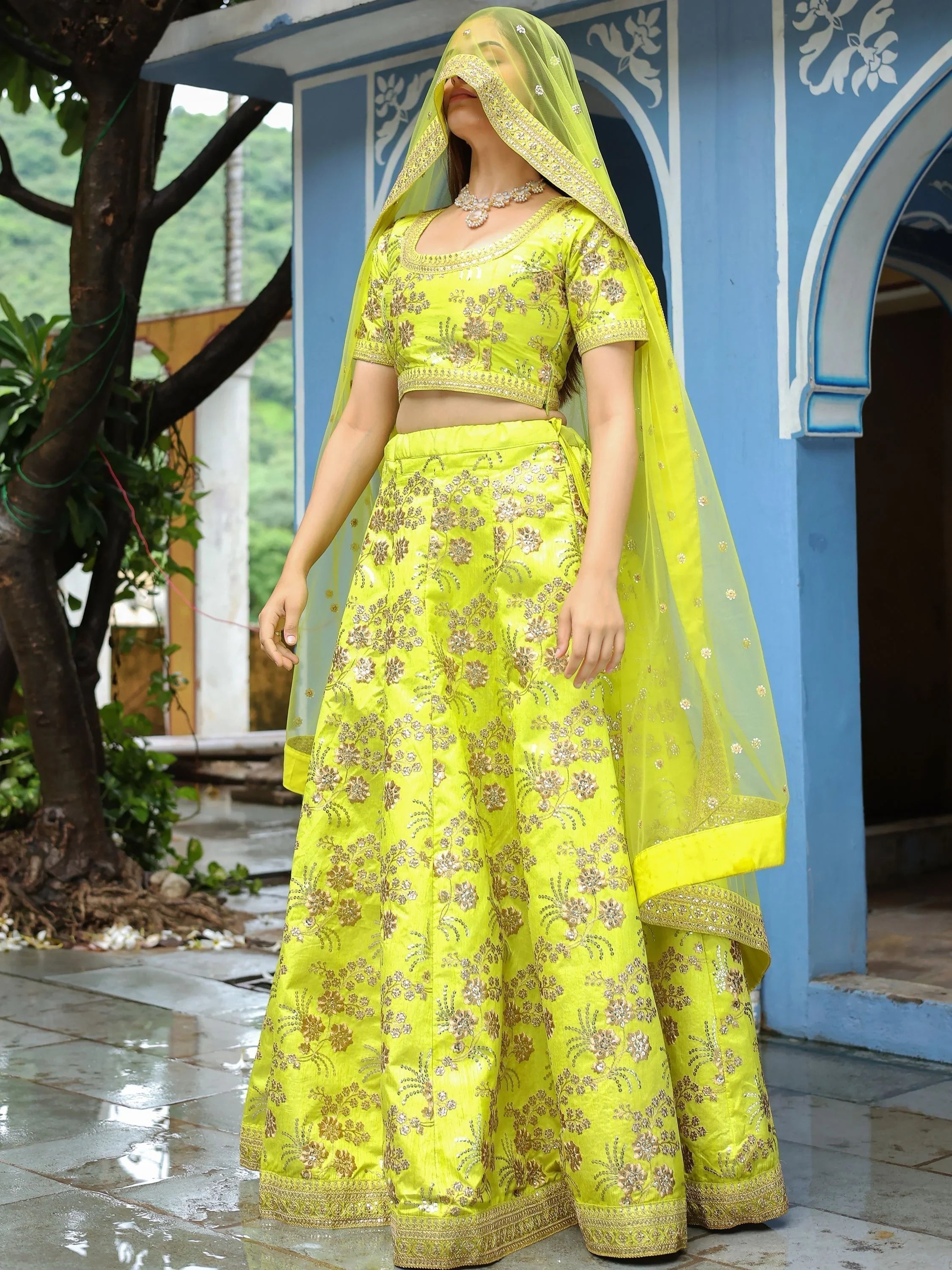 Silk lehenga choli with sequins embroidery and thread work for wedding and reception occasions