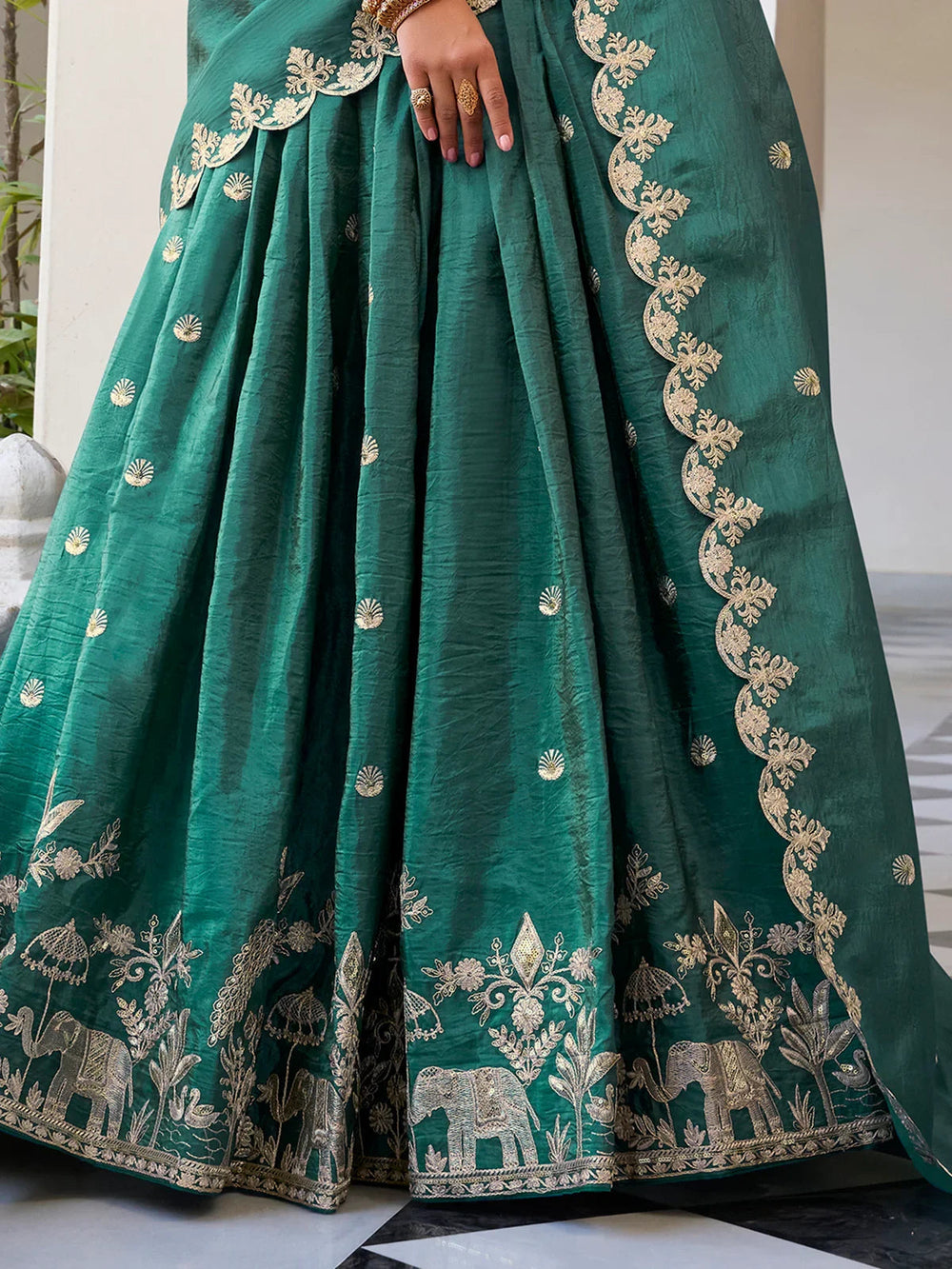 Teal Green Thread Embroidered Festival Lehenga Choli for Women