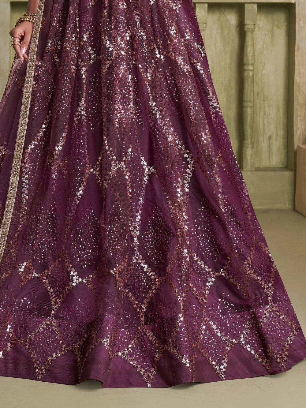 Incredible Wine Sequins Net Designer Lehenga Choli With Dupatta for Women