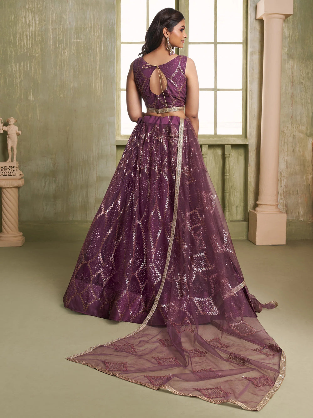 Incredible Wine Sequins Net Designer Lehenga Choli With Dupatta for Women